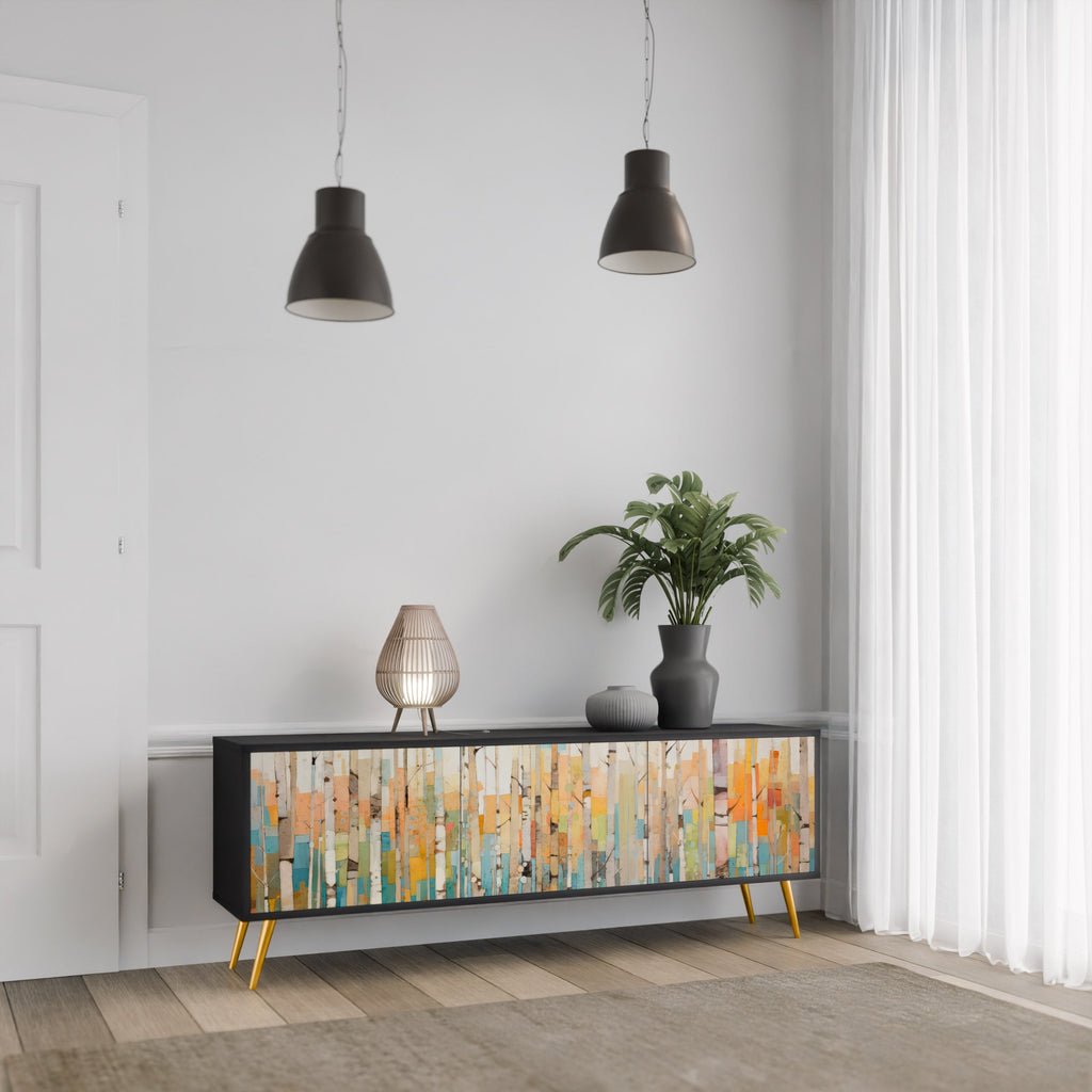 Meuble TV 3 portes BIRCH KALEIDOSCOPE finition noire