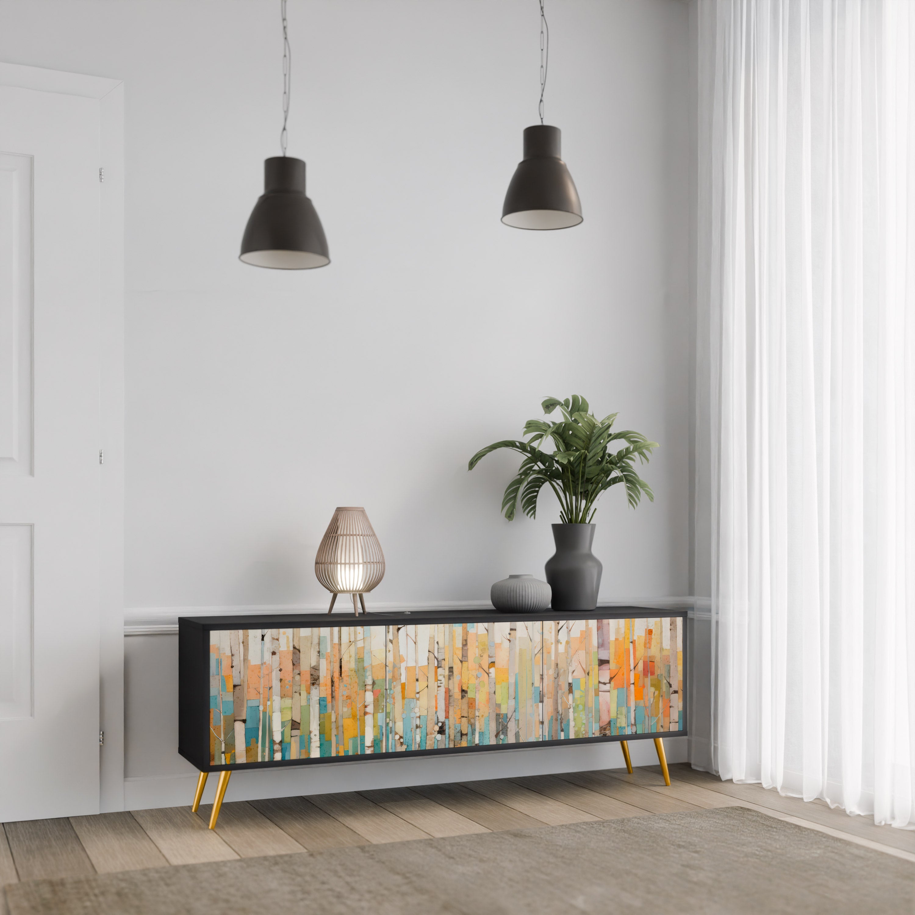 Meuble TV 3 portes BIRCH KALEIDOSCOPE finition noire