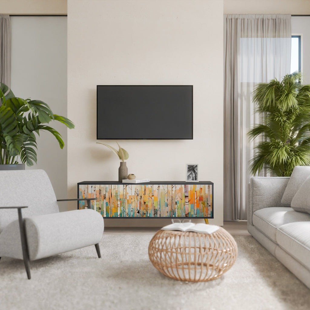 Meuble TV 3 portes BIRCH KALEIDOSCOPE finition noire