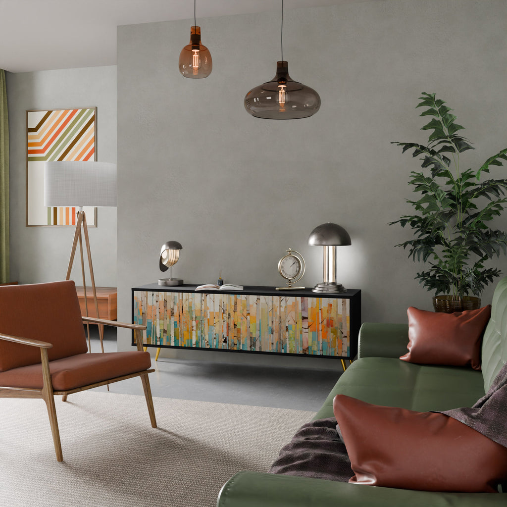 Meuble TV 3 portes BIRCH KALEIDOSCOPE finition noire