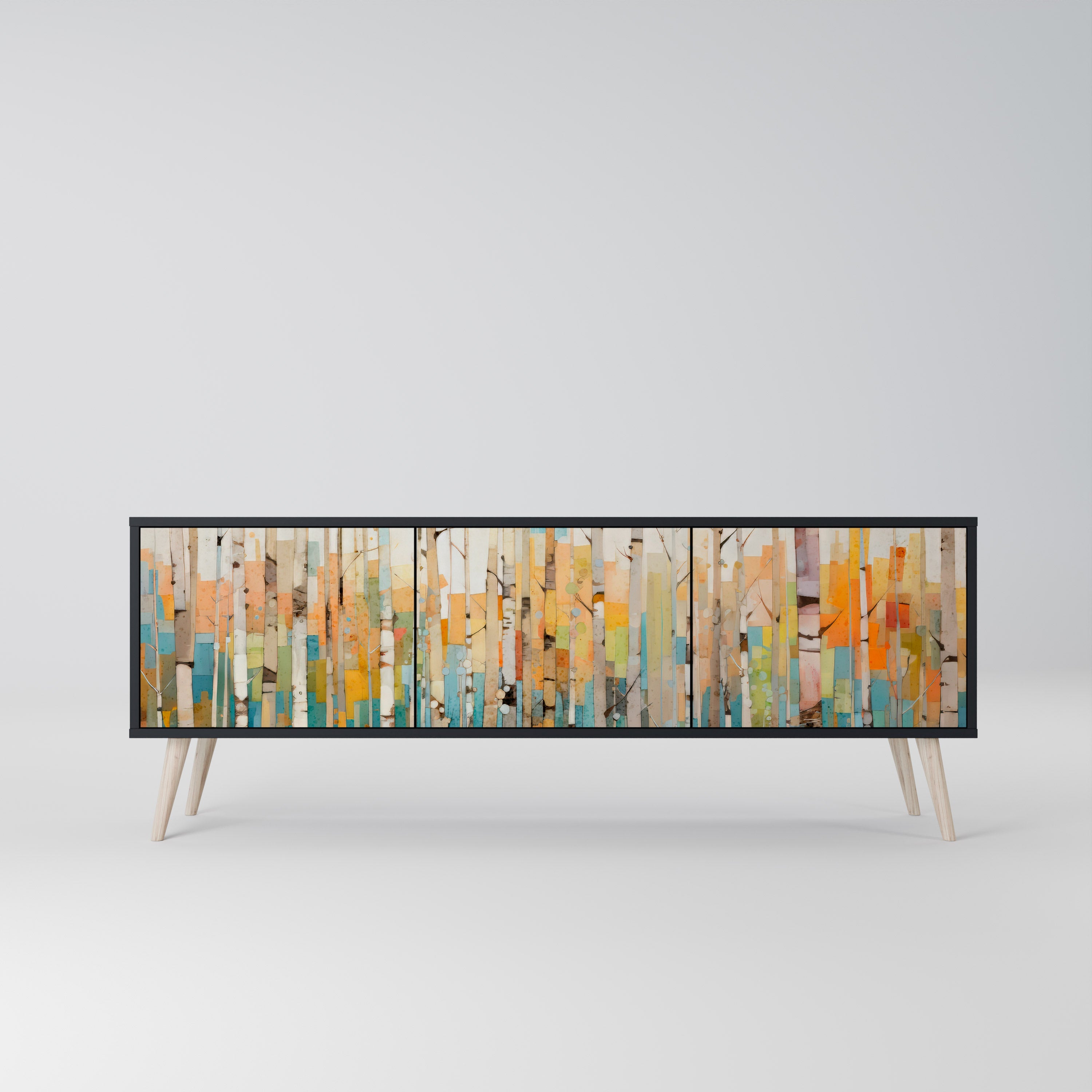 Meuble TV 3 portes BIRCH KALEIDOSCOPE finition noire