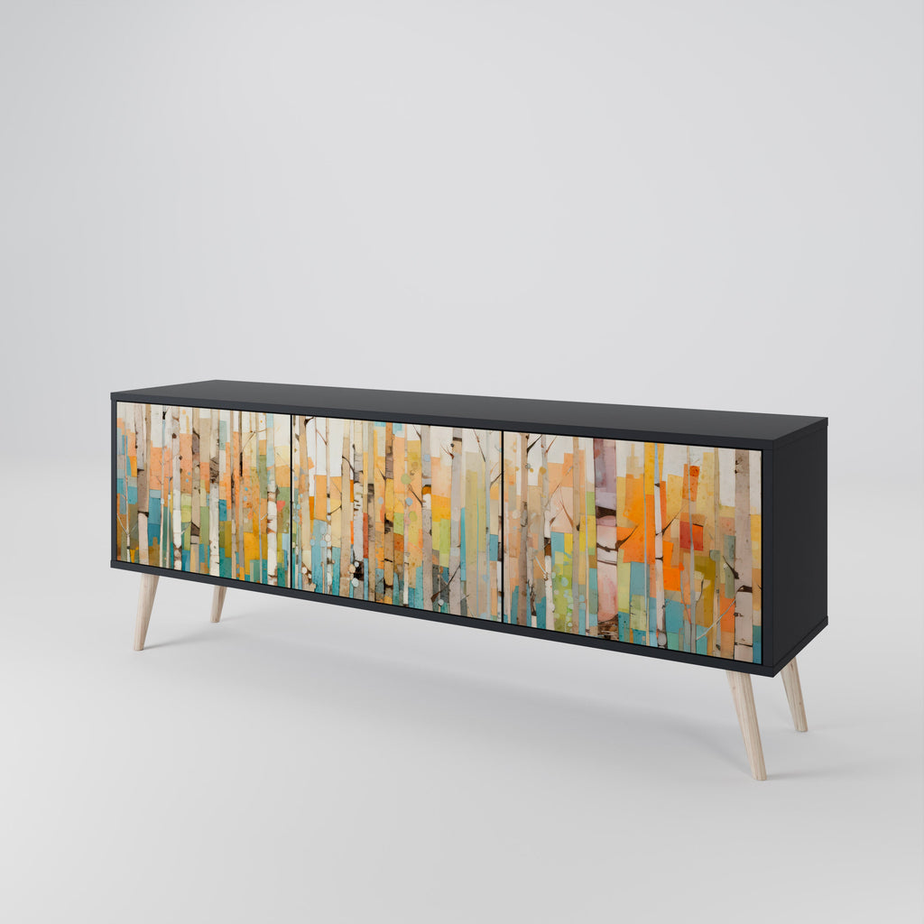 Meuble TV 3 portes BIRCH KALEIDOSCOPE finition noire