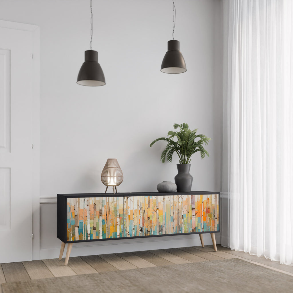 Meuble TV 3 portes BIRCH KALEIDOSCOPE finition noire