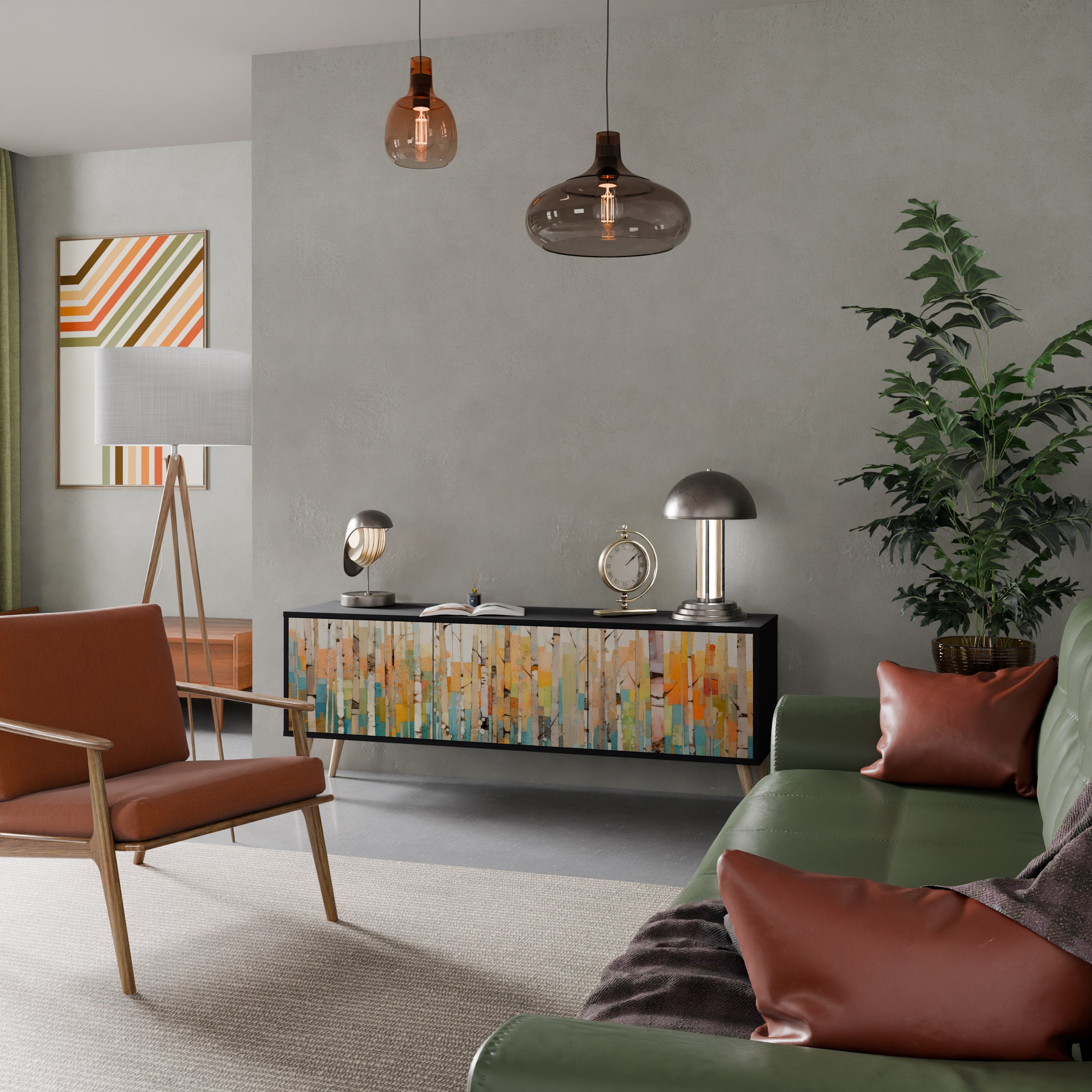 Meuble TV 3 portes BIRCH KALEIDOSCOPE finition noire