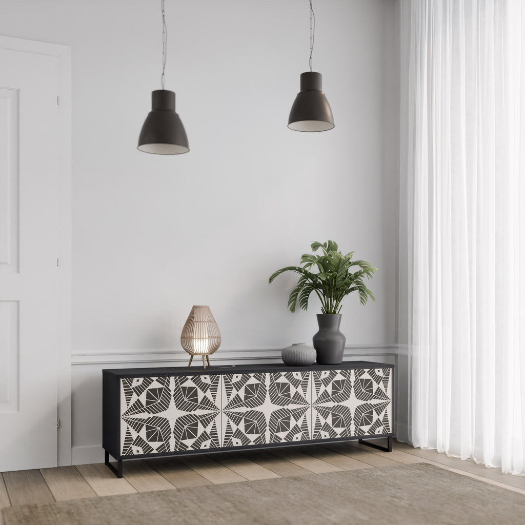 Meuble TV 3 portes MONOCHROME NEXUS, finition noire