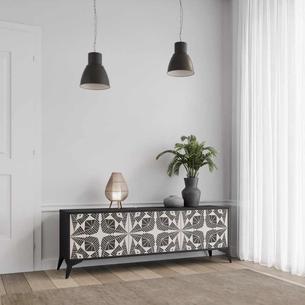 Meuble TV 3 portes MONOCHROME NEXUS, finition noire