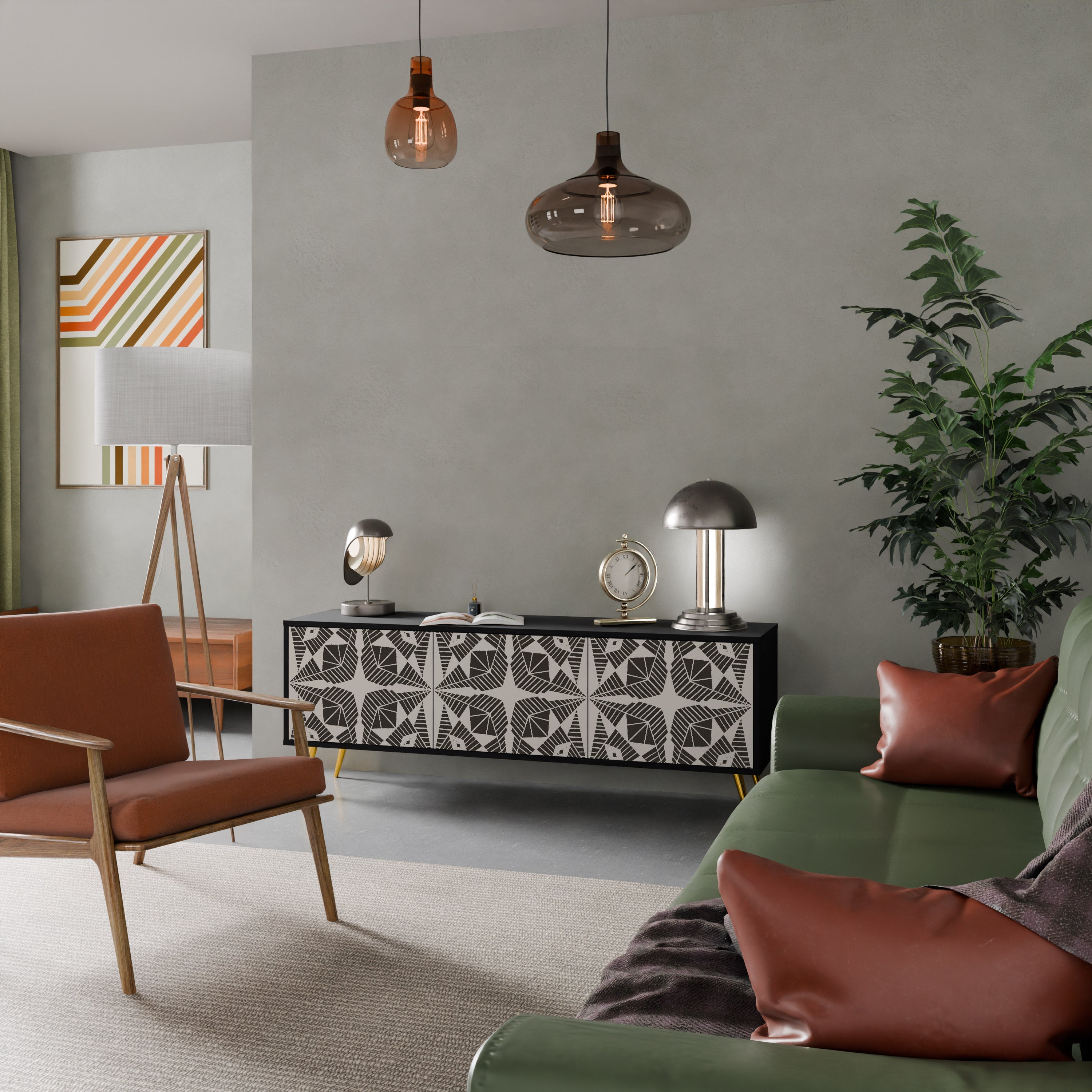 Meuble TV 3 portes MONOCHROME NEXUS, finition noire