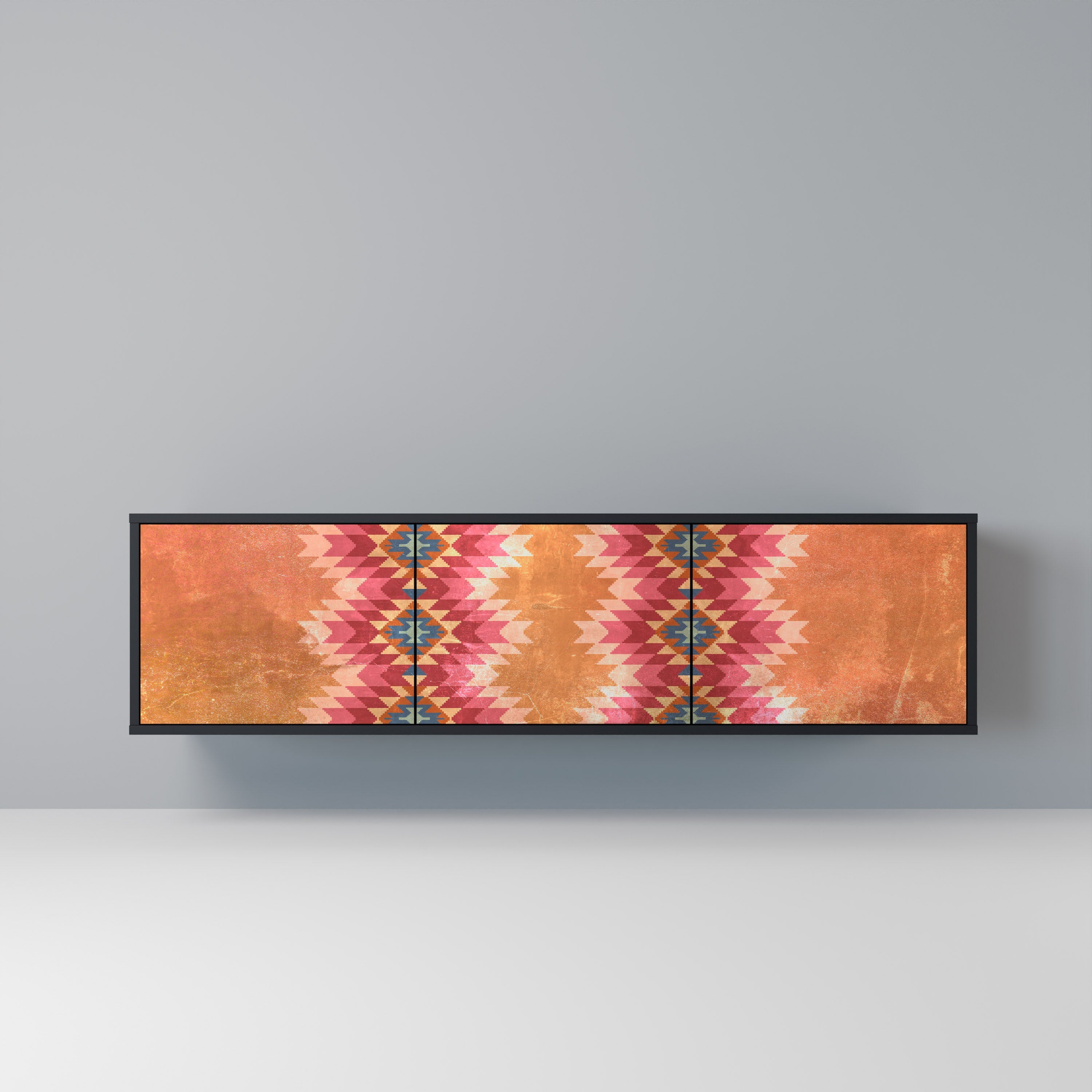 Meuble TV 3 portes INDIAN FOLK finition noire