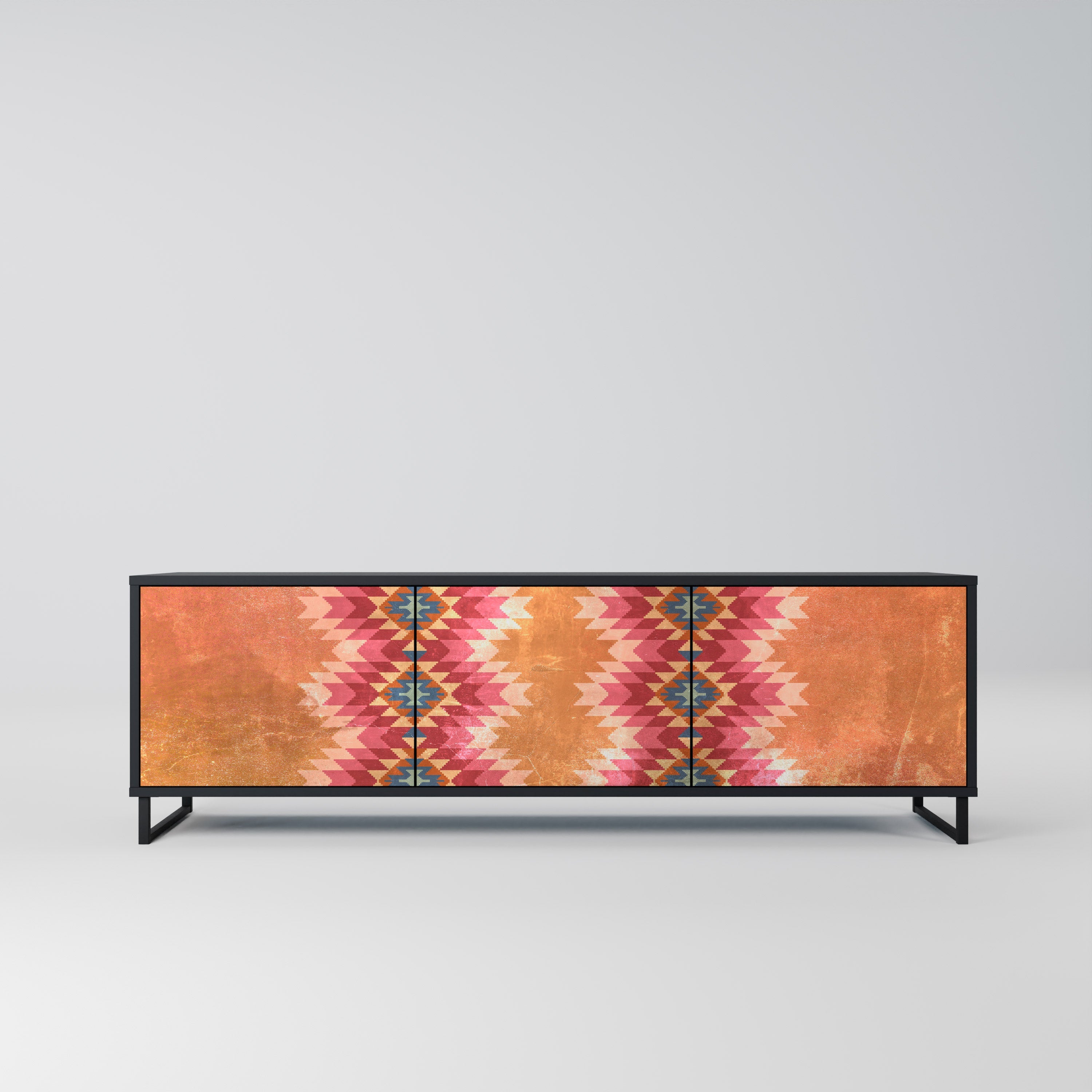 Meuble TV 3 portes INDIAN FOLK finition noire