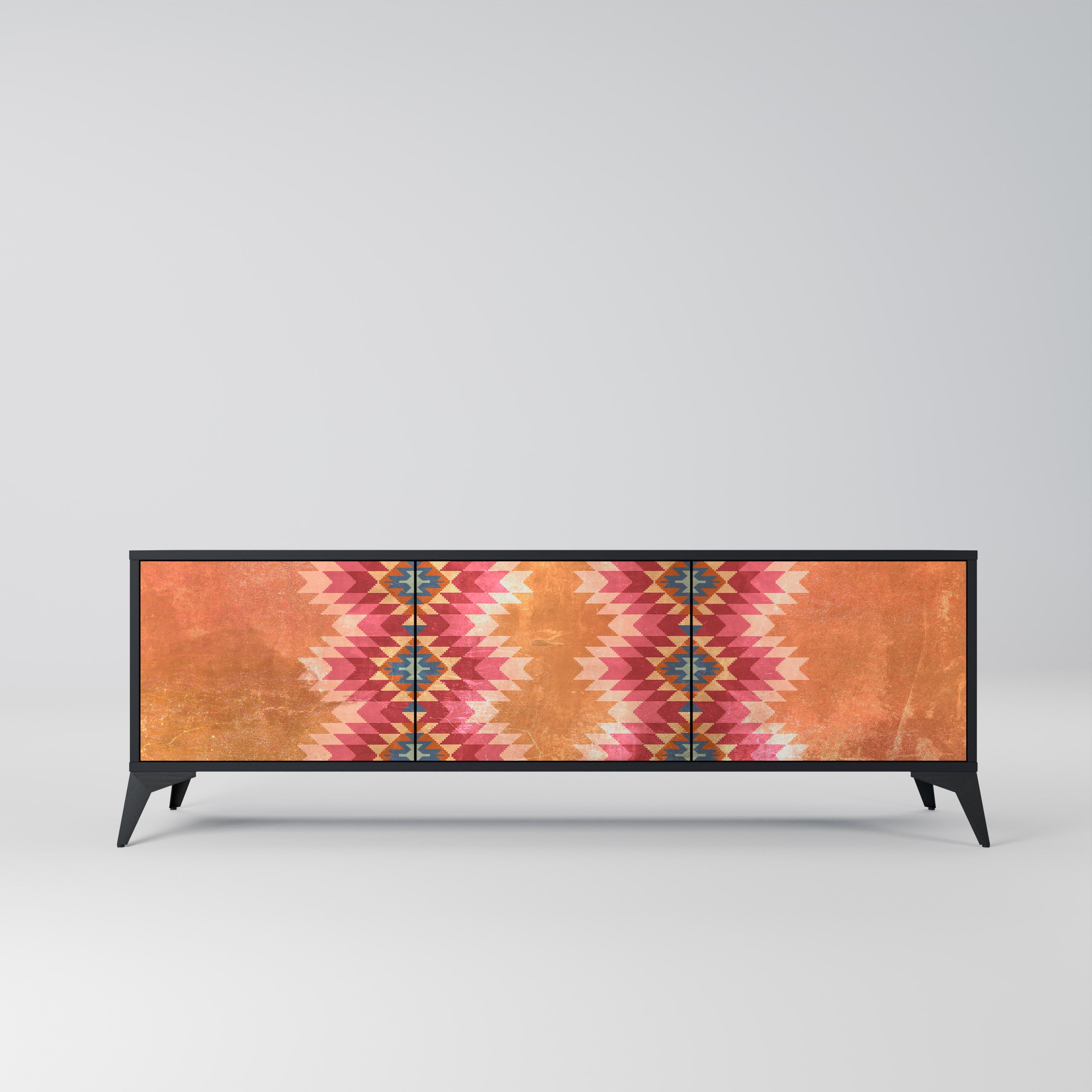 Meuble TV 3 portes INDIAN FOLK finition noire