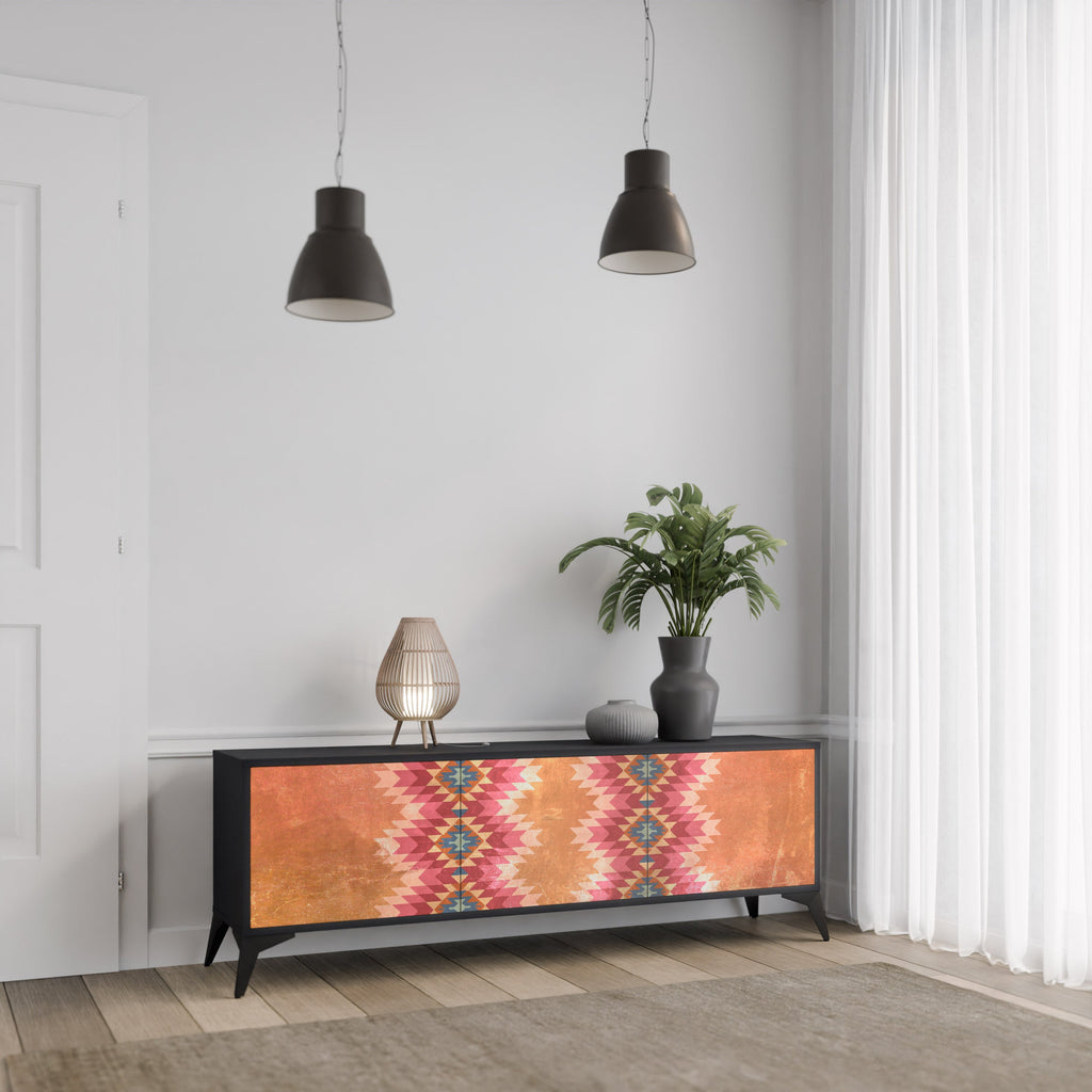 Meuble TV 3 portes INDIAN FOLK finition noire