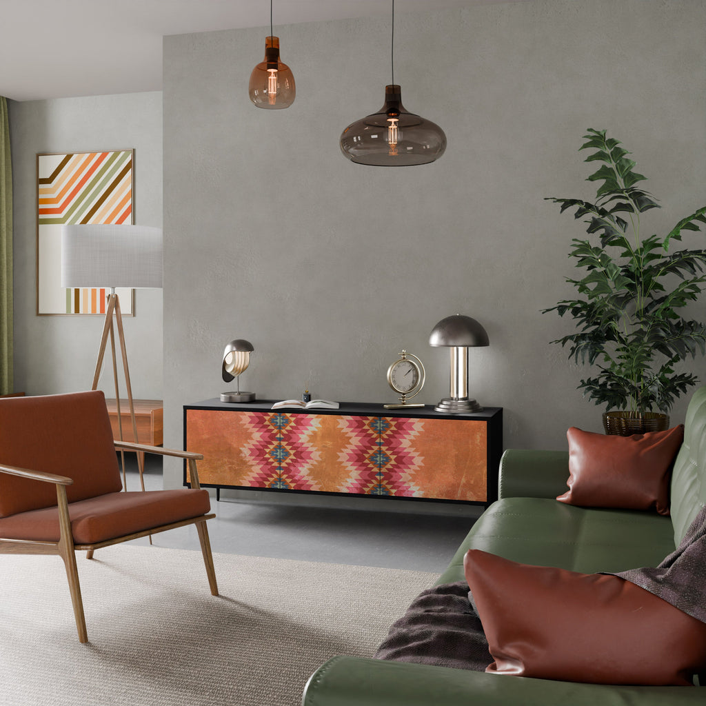 Meuble TV 3 portes INDIAN FOLK finition noire