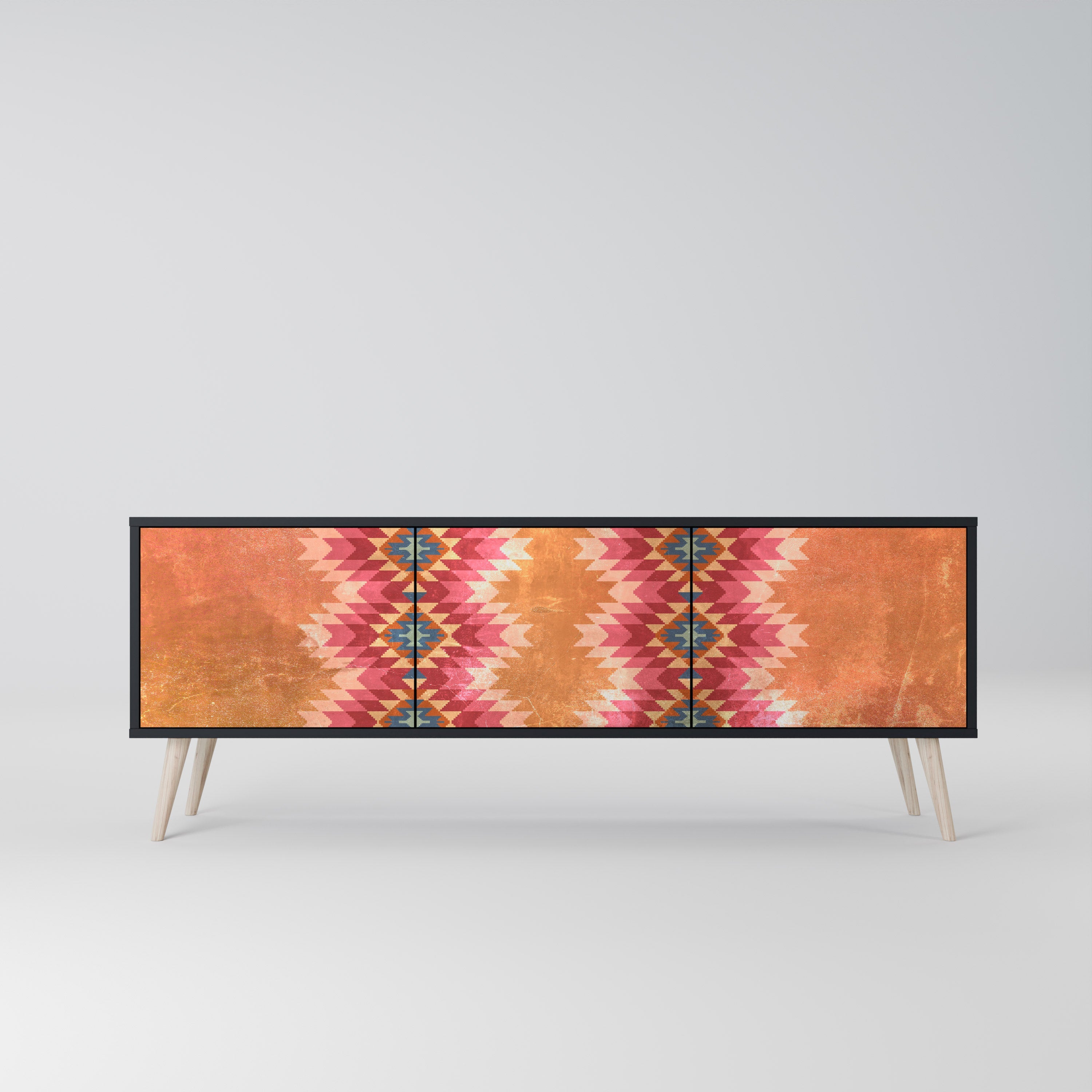 Meuble TV 3 portes INDIAN FOLK finition noire