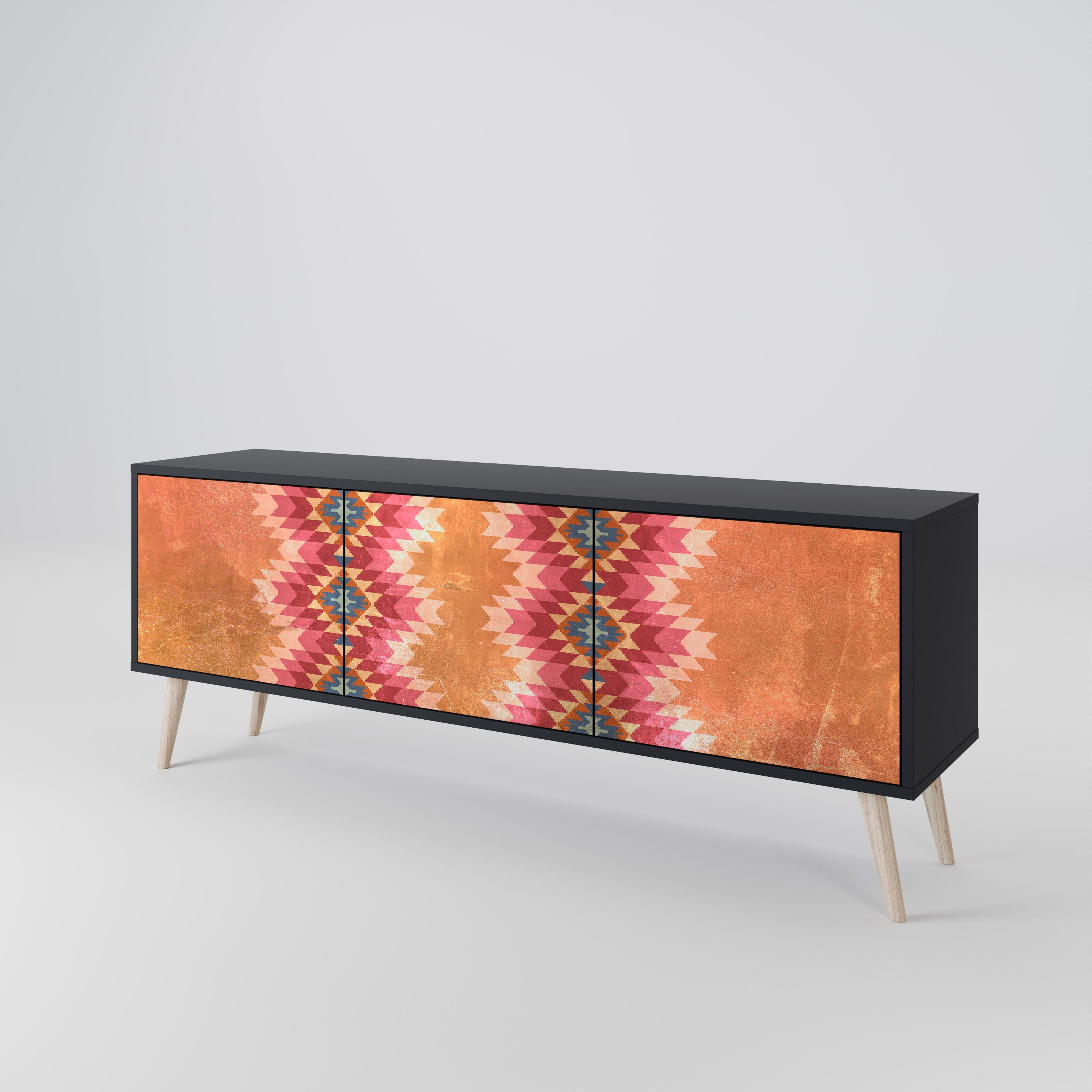 Meuble TV 3 portes INDIAN FOLK finition noire