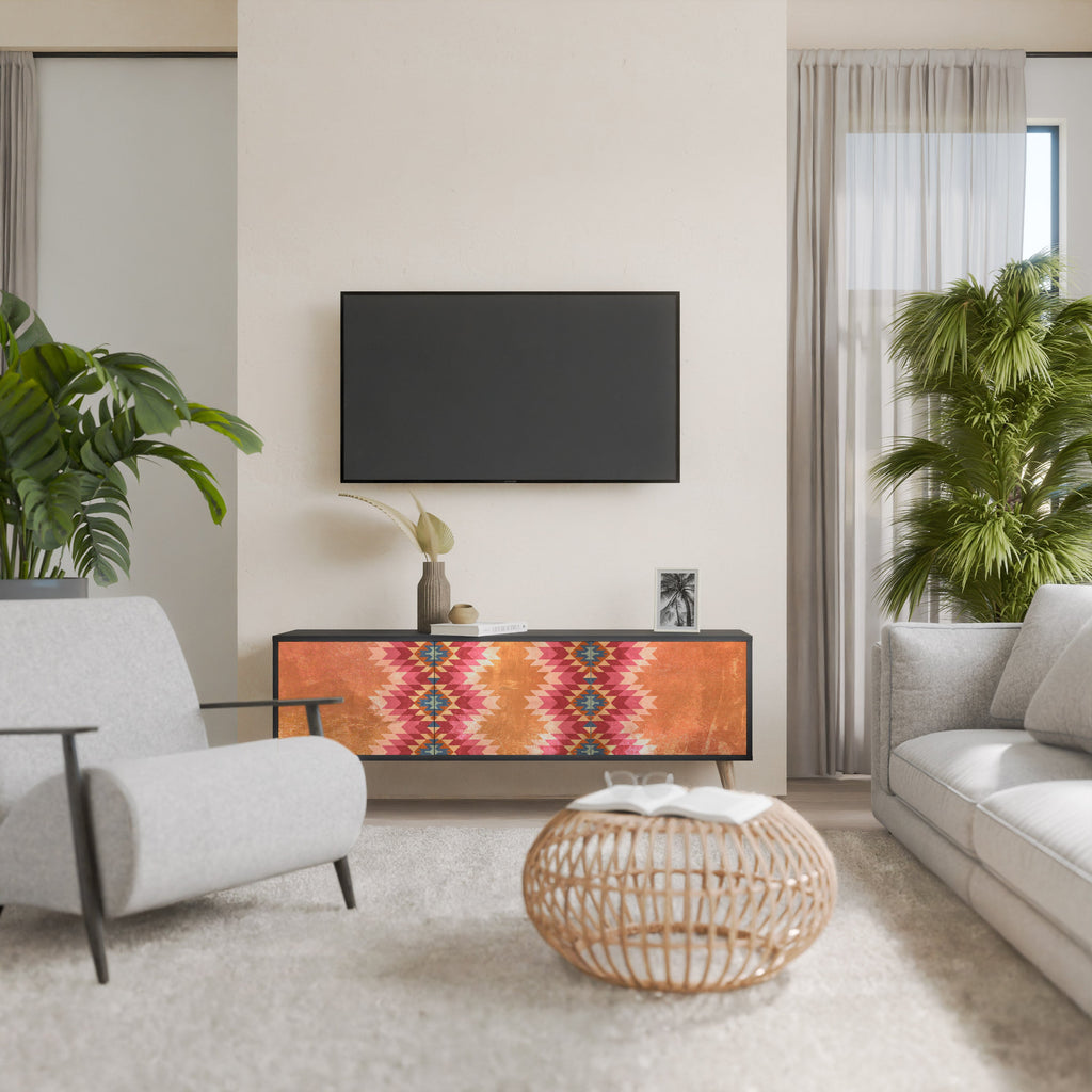 Meuble TV 3 portes INDIAN FOLK finition noire