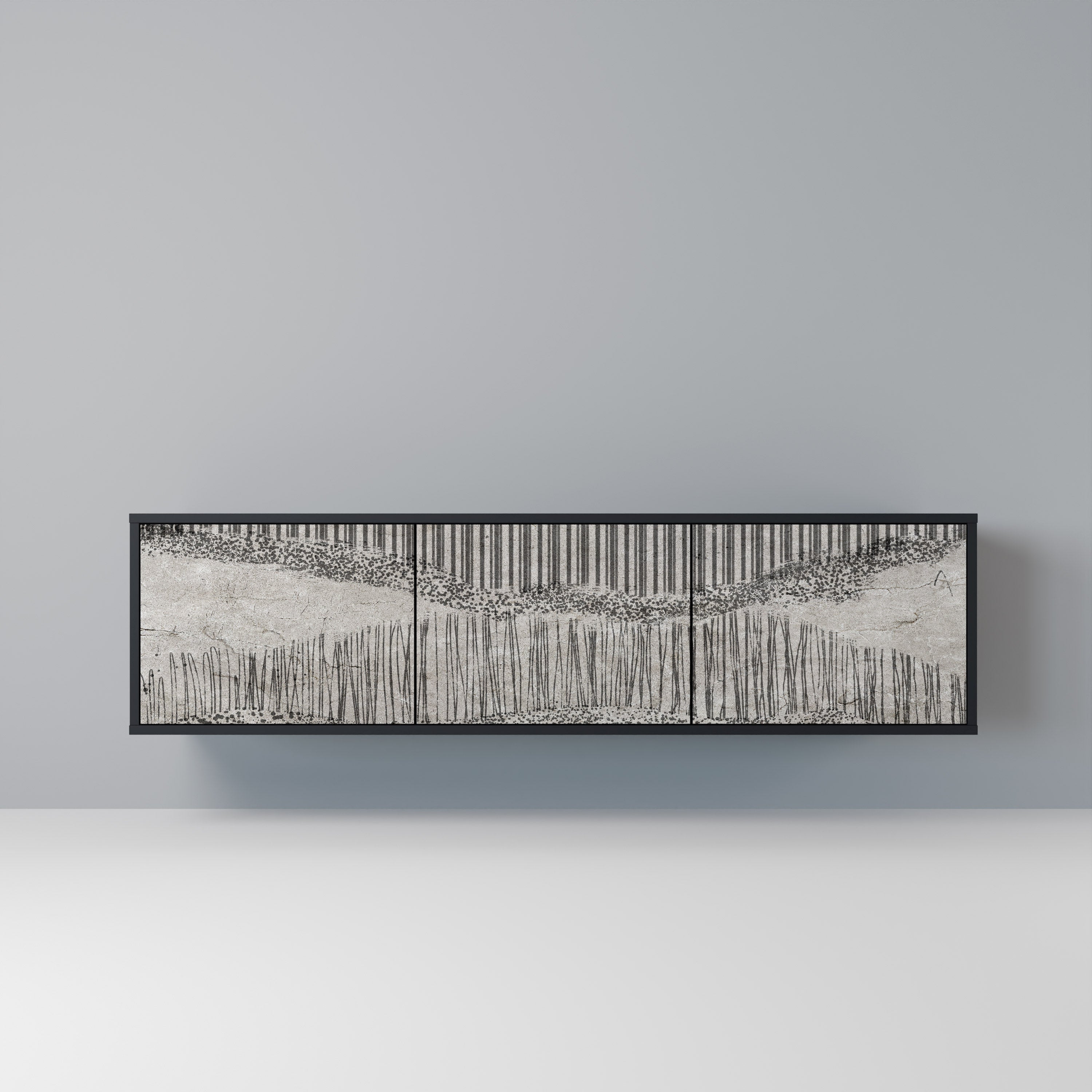 Meuble TV 3 portes GRAIN LINES finition noire