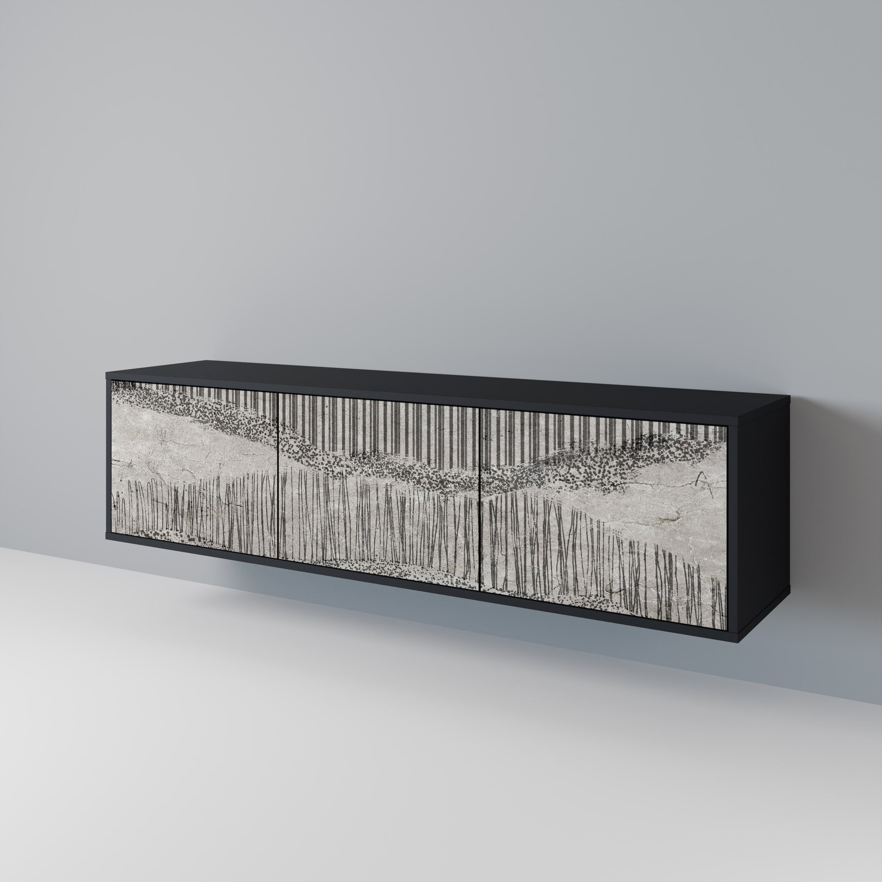 Meuble TV 3 portes GRAIN LINES finition noire