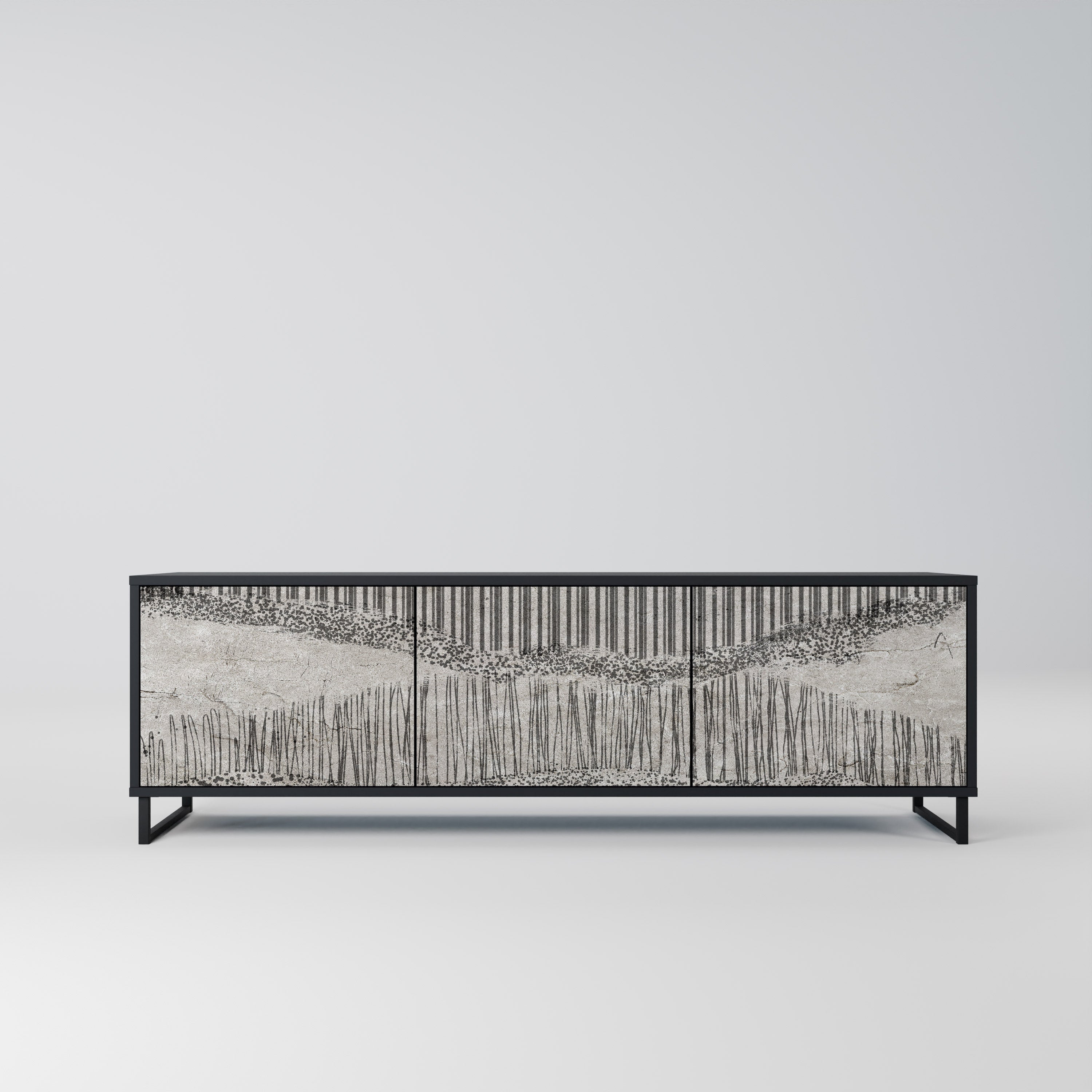 Meuble TV 3 portes GRAIN LINES finition noire