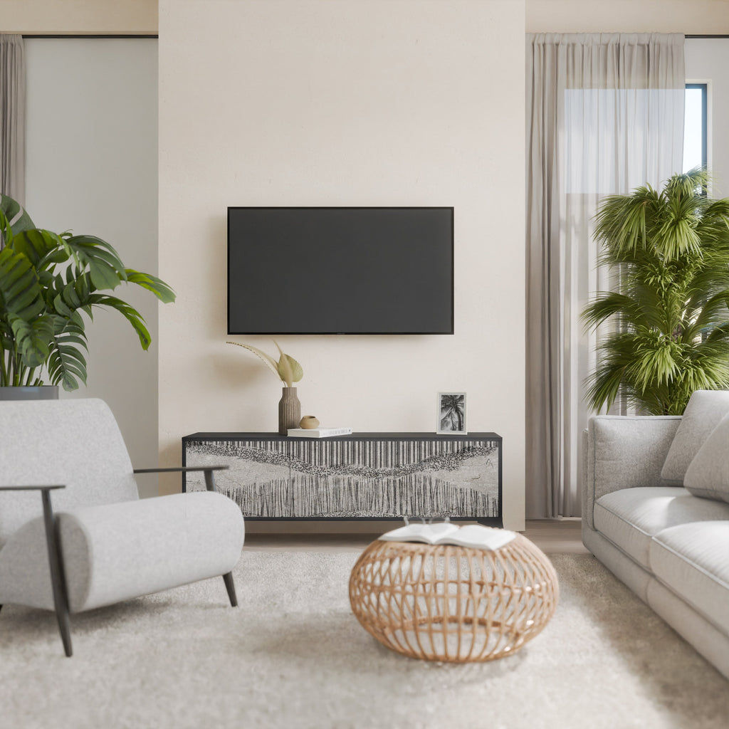 Meuble TV 3 portes GRAIN LINES finition noire