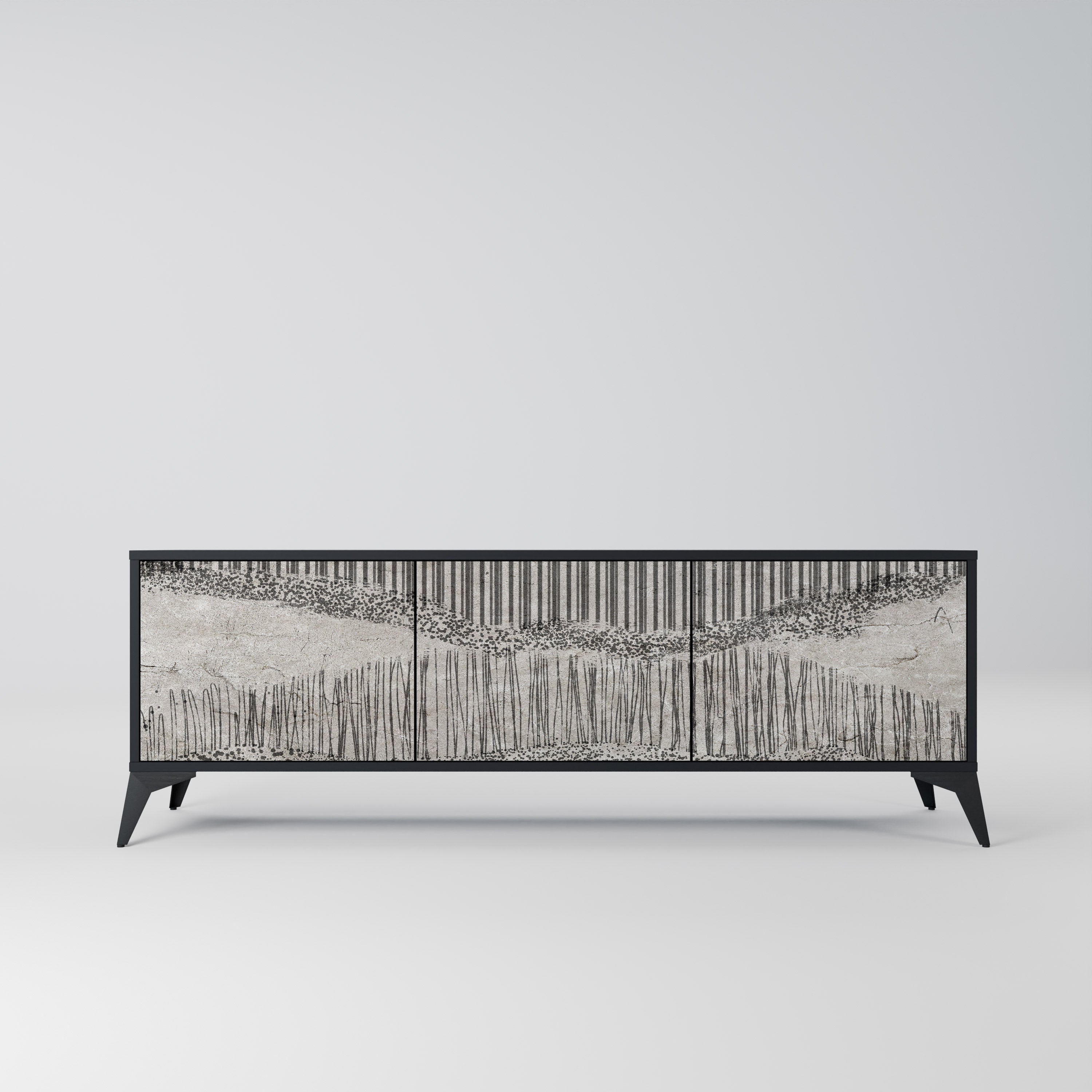 Meuble TV 3 portes GRAIN LINES finition noire