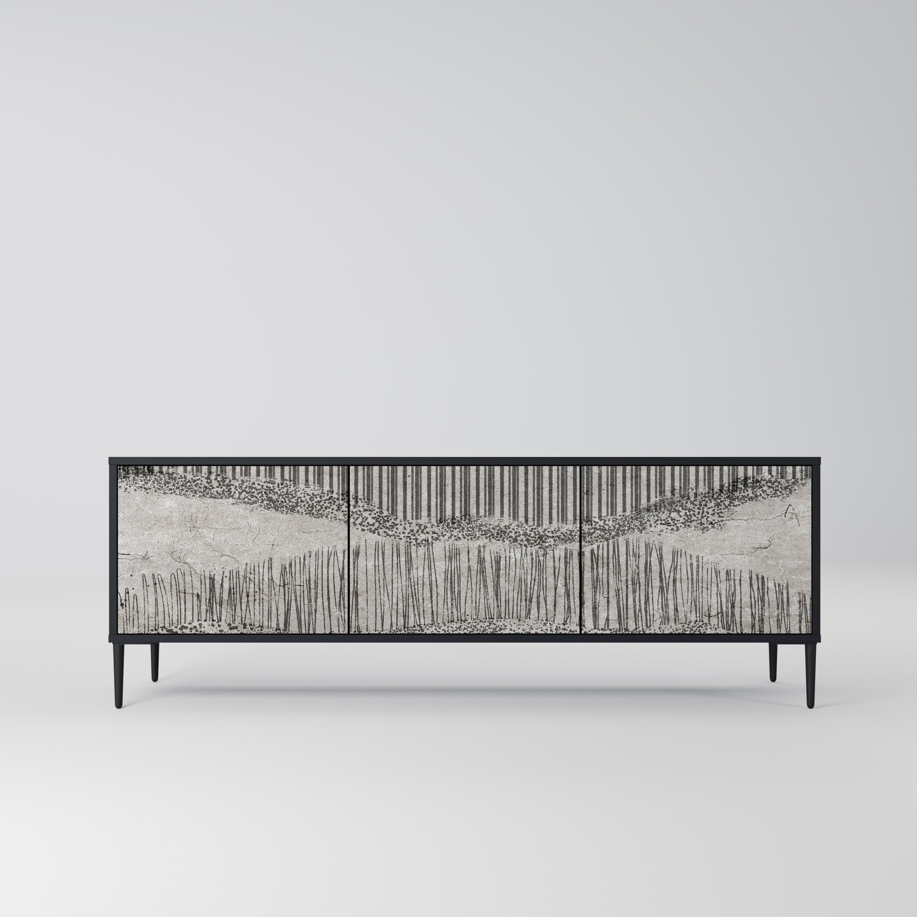 Meuble TV 3 portes GRAIN LINES finition noire