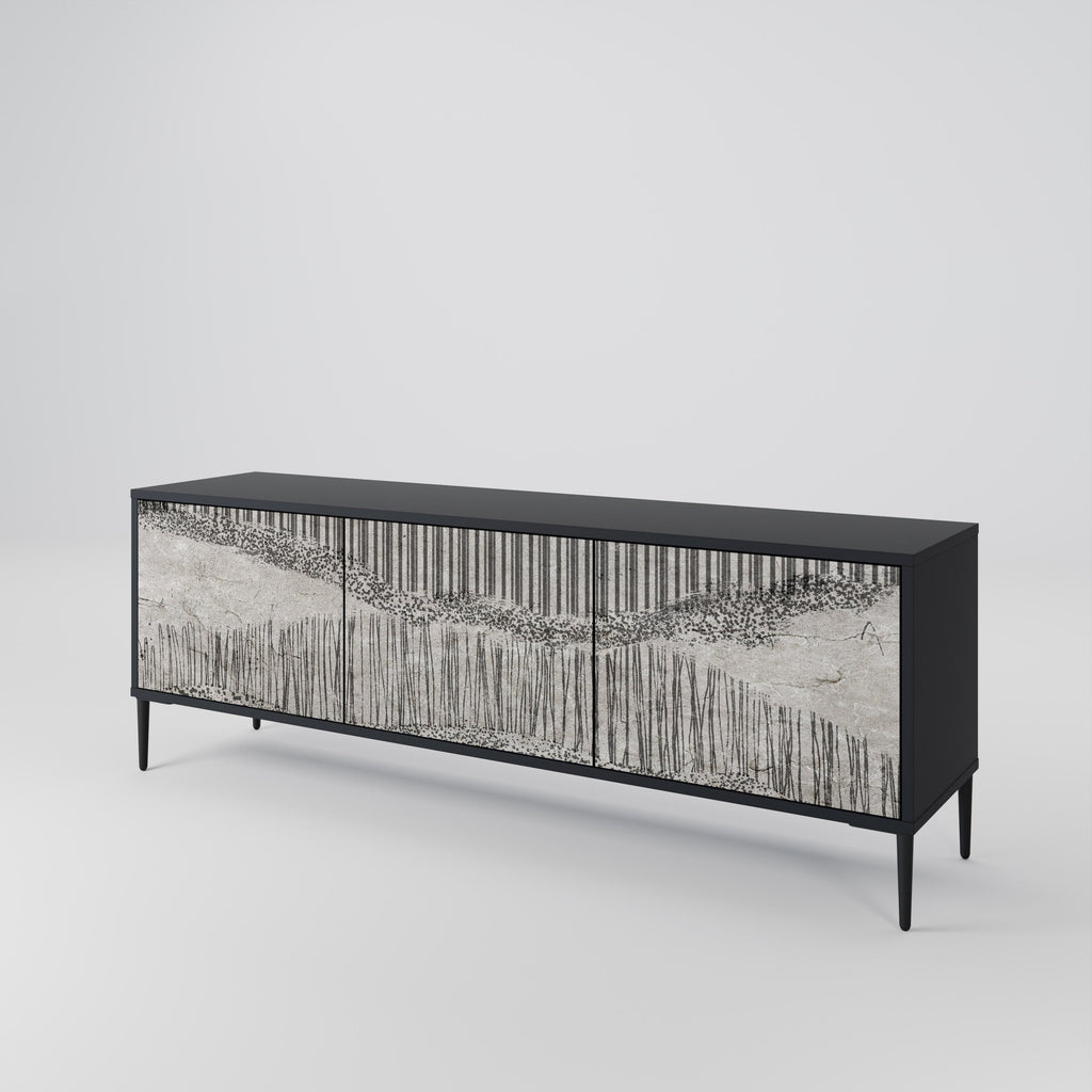 Meuble TV 3 portes GRAIN LINES finition noire