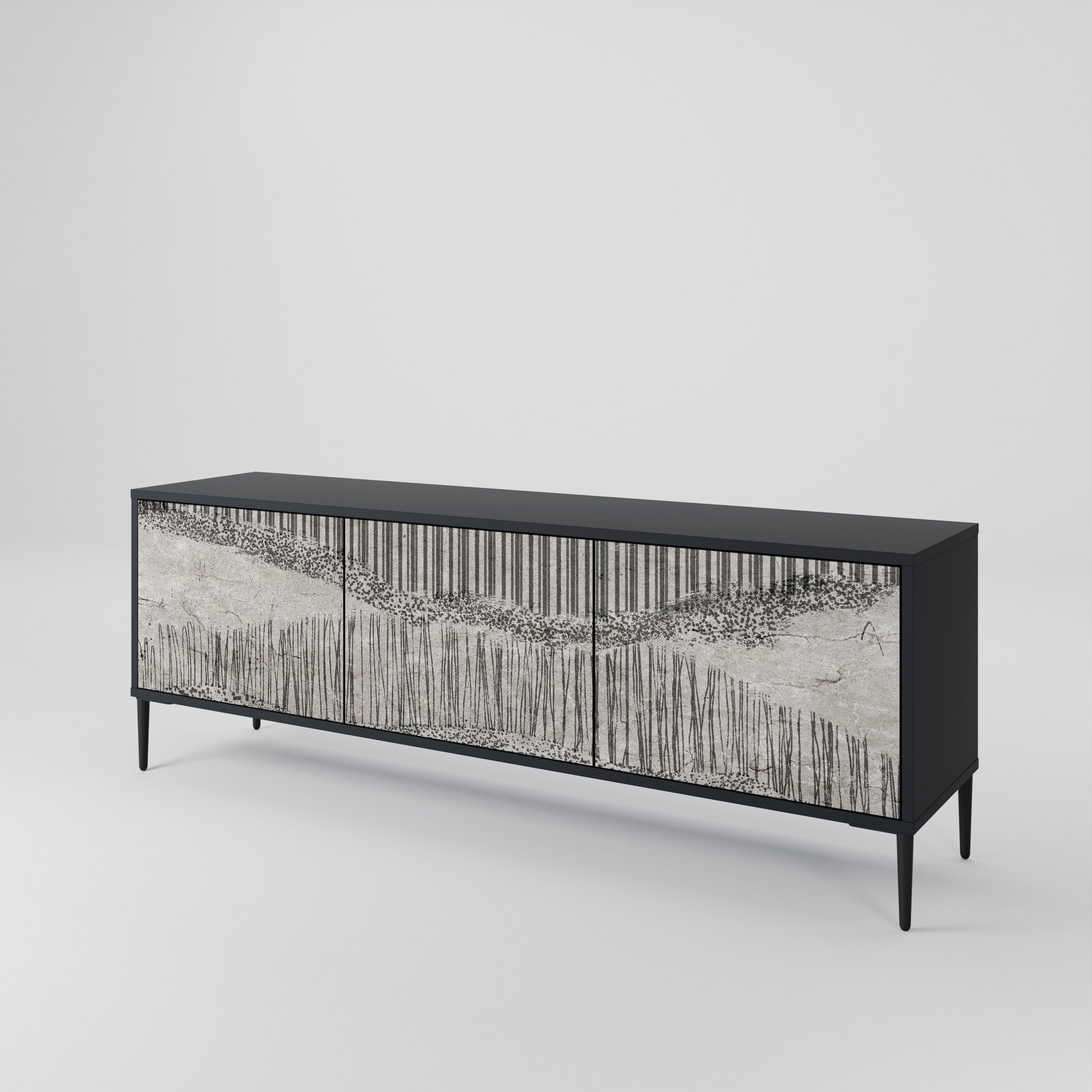 Meuble TV 3 portes GRAIN LINES finition noire