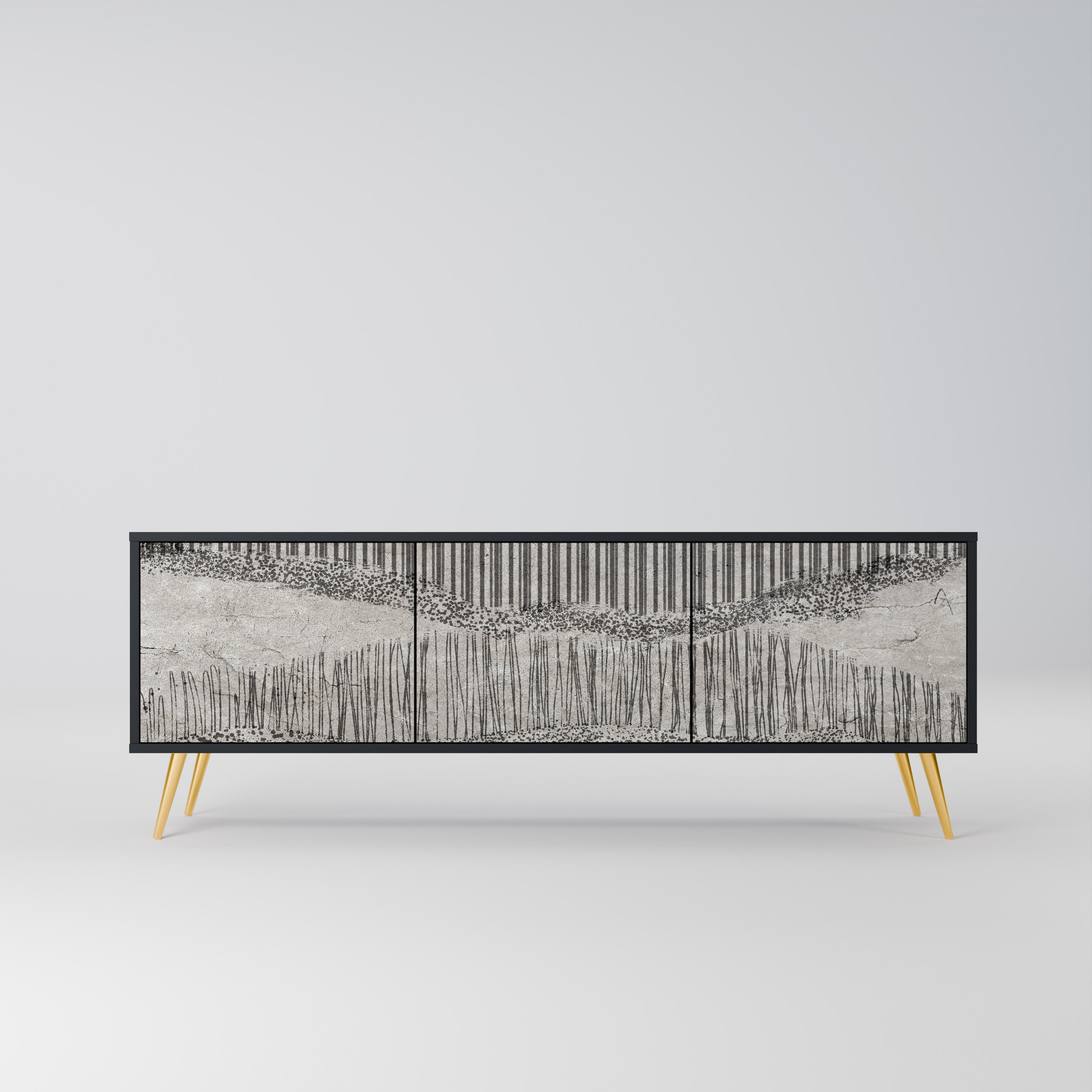 Meuble TV 3 portes GRAIN LINES finition noire