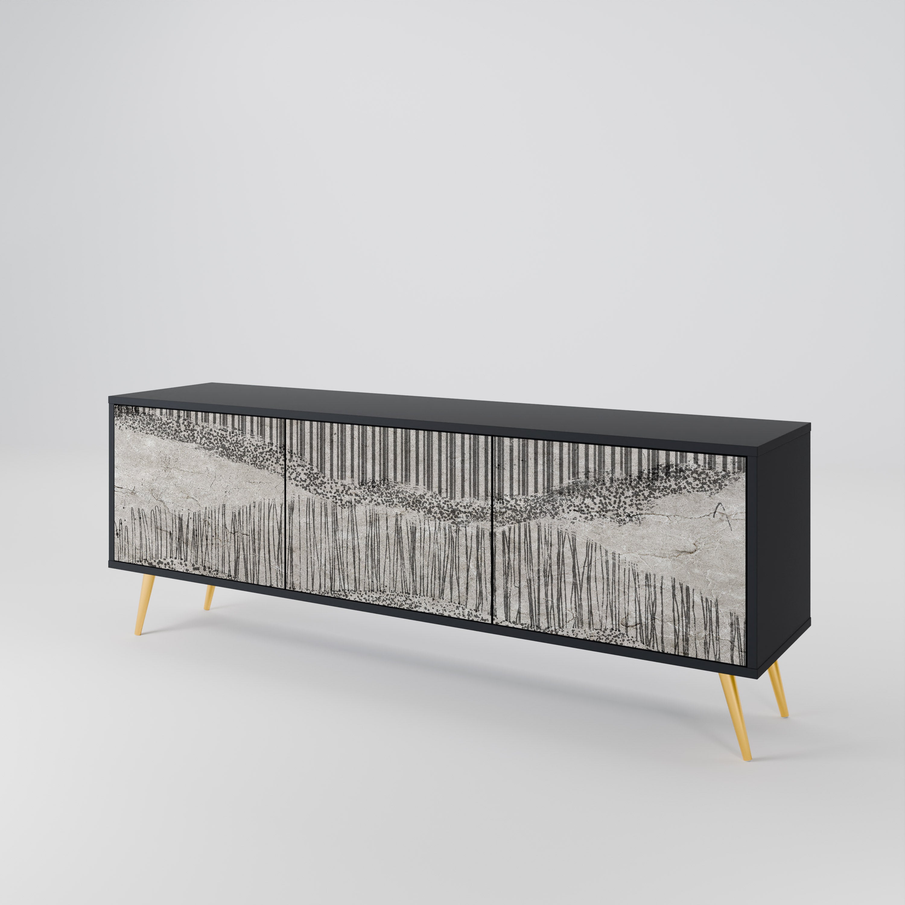 Meuble TV 3 portes GRAIN LINES finition noire