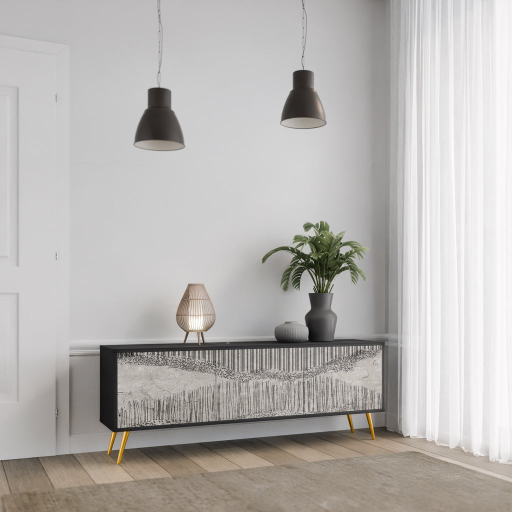 Meuble TV 3 portes GRAIN LINES finition noire