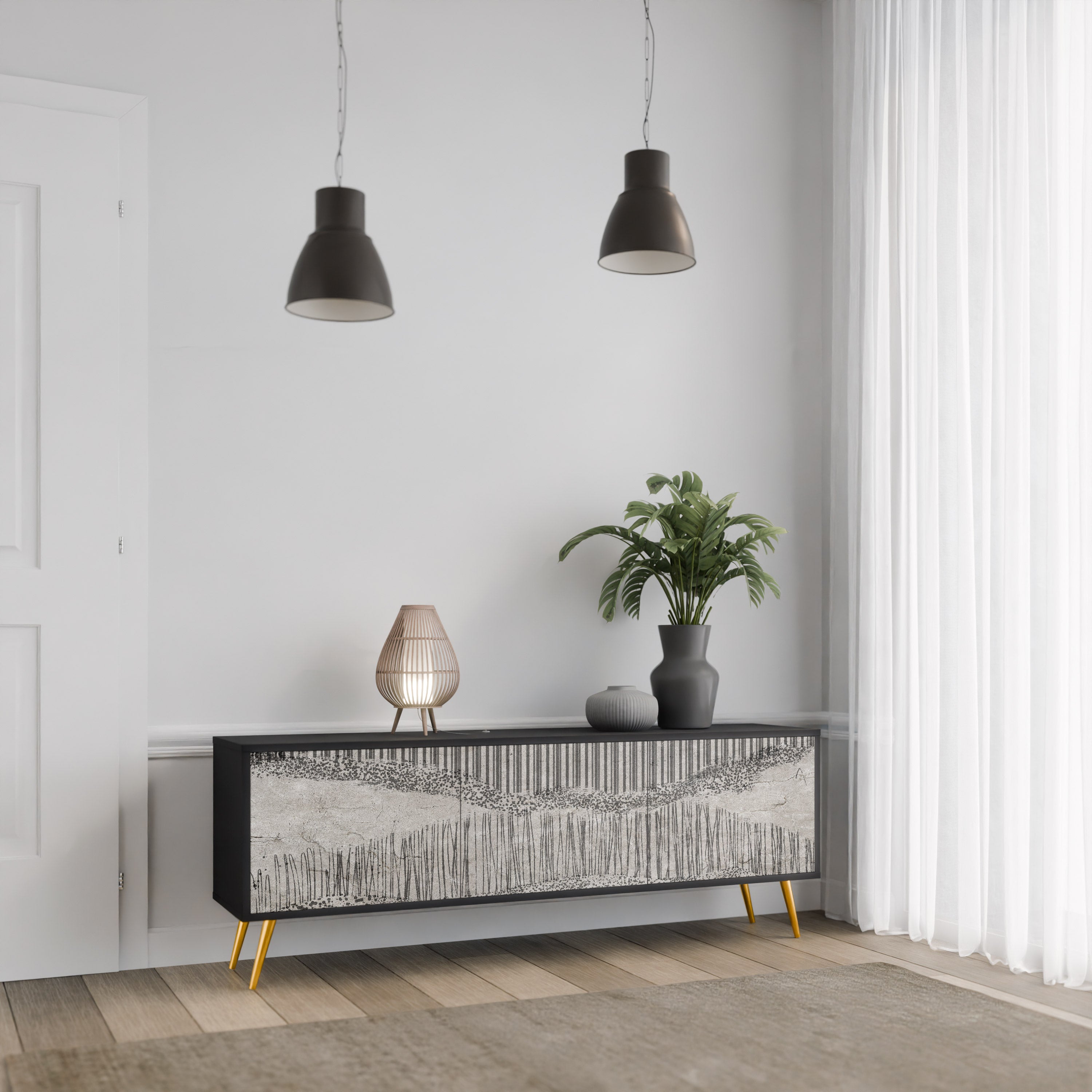 Meuble TV 3 portes GRAIN LINES finition noire