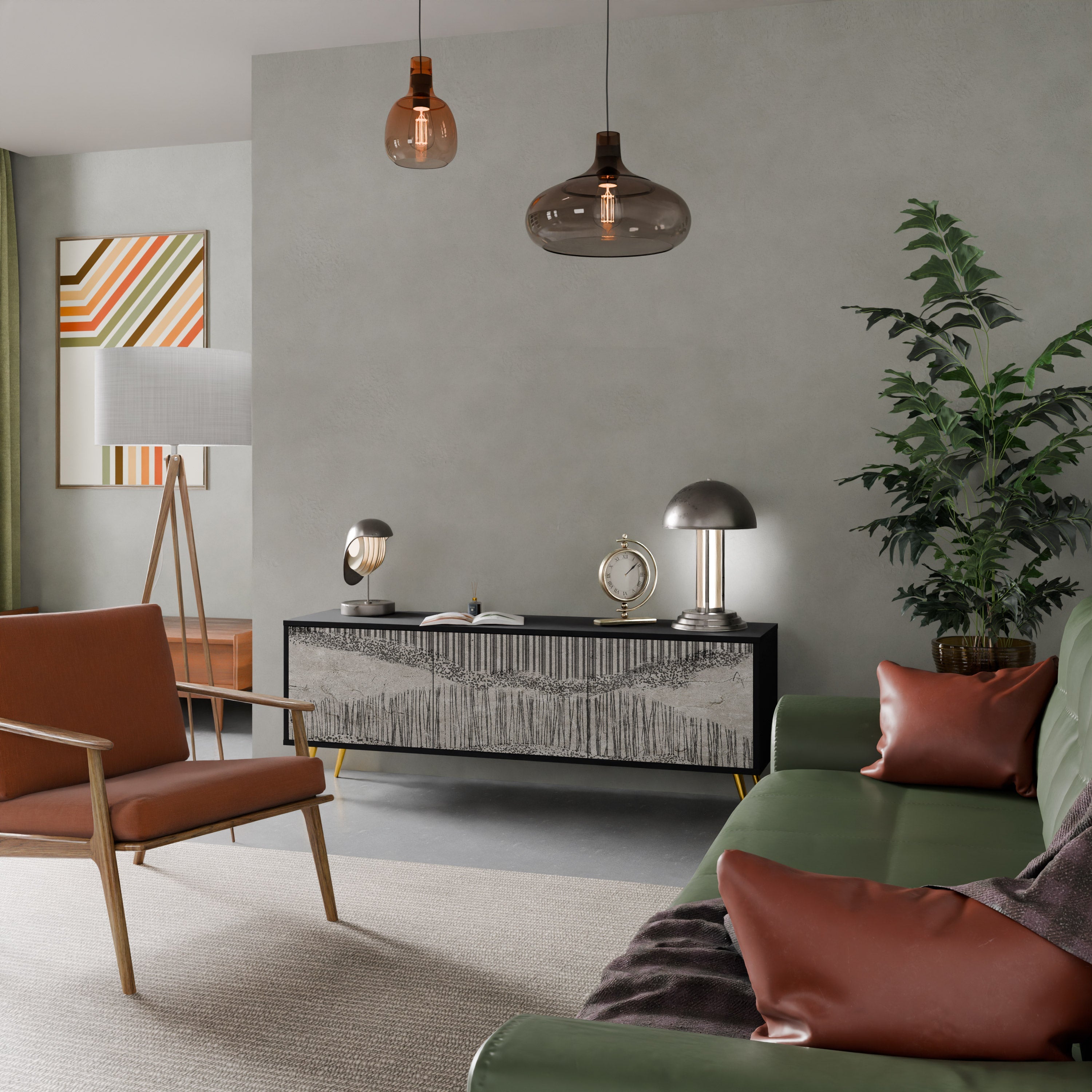 Meuble TV 3 portes GRAIN LINES finition noire