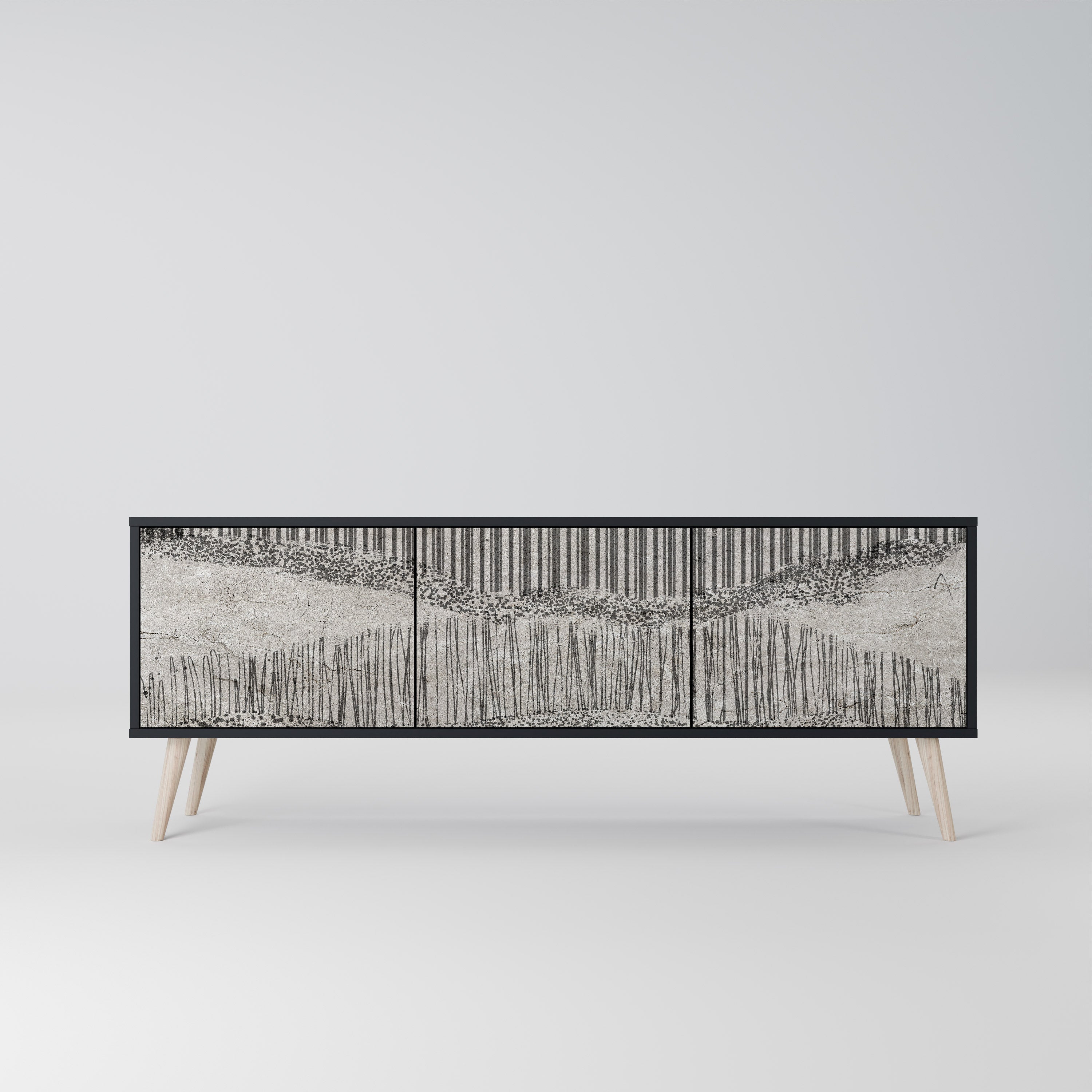 Meuble TV 3 portes GRAIN LINES finition noire