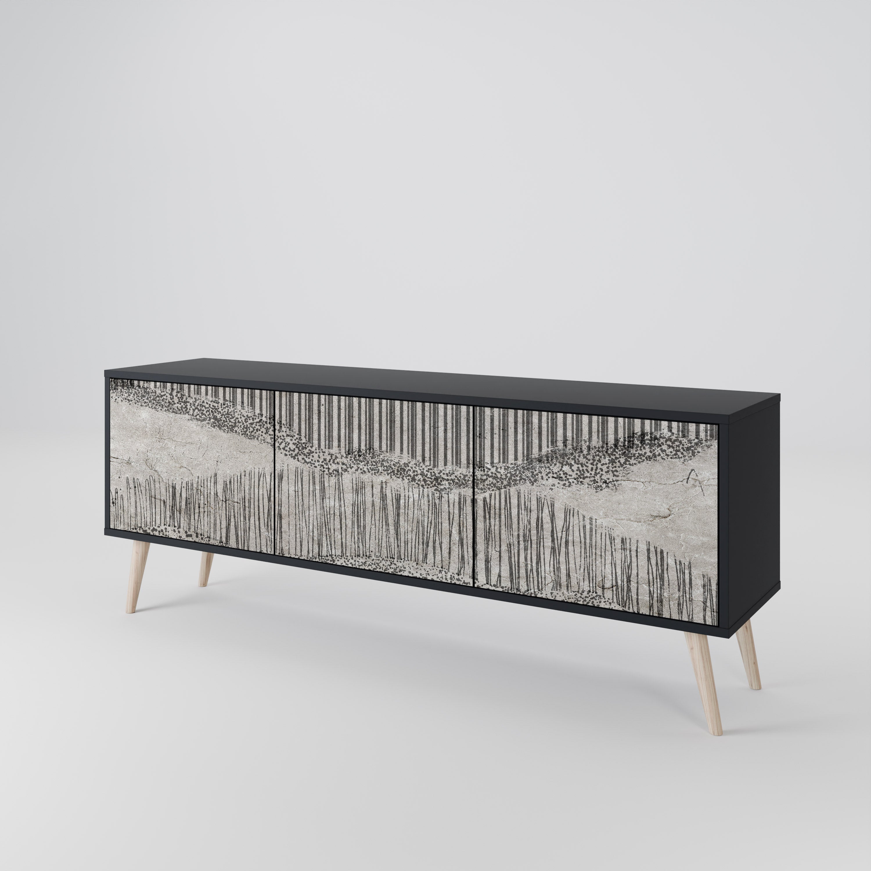 Meuble TV 3 portes GRAIN LINES finition noire