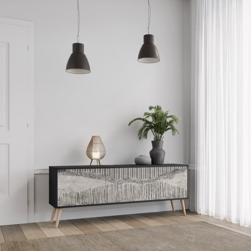 Meuble TV 3 portes GRAIN LINES finition noire