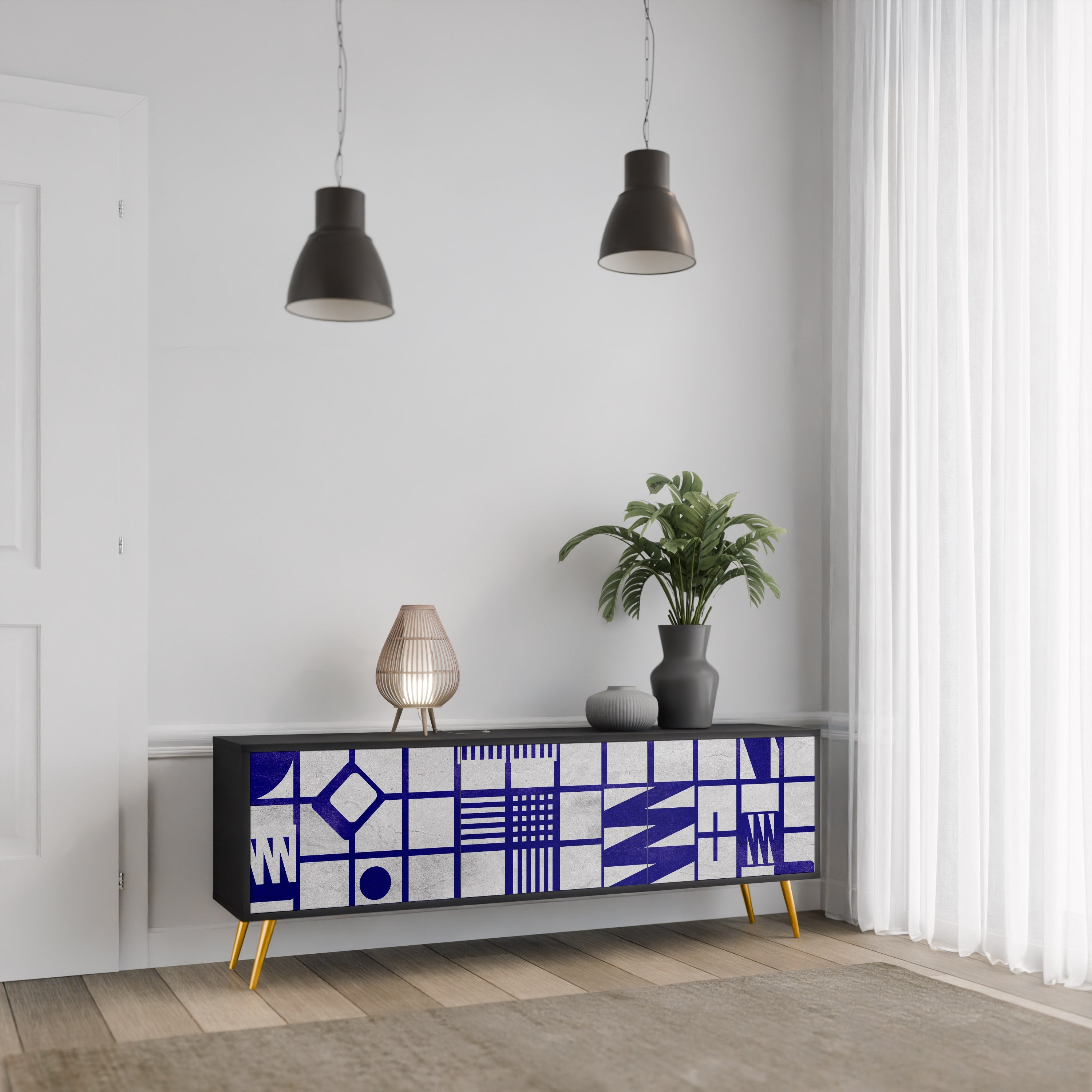 Meuble TV 3 portes THE RIGHT PLACES en finition noire