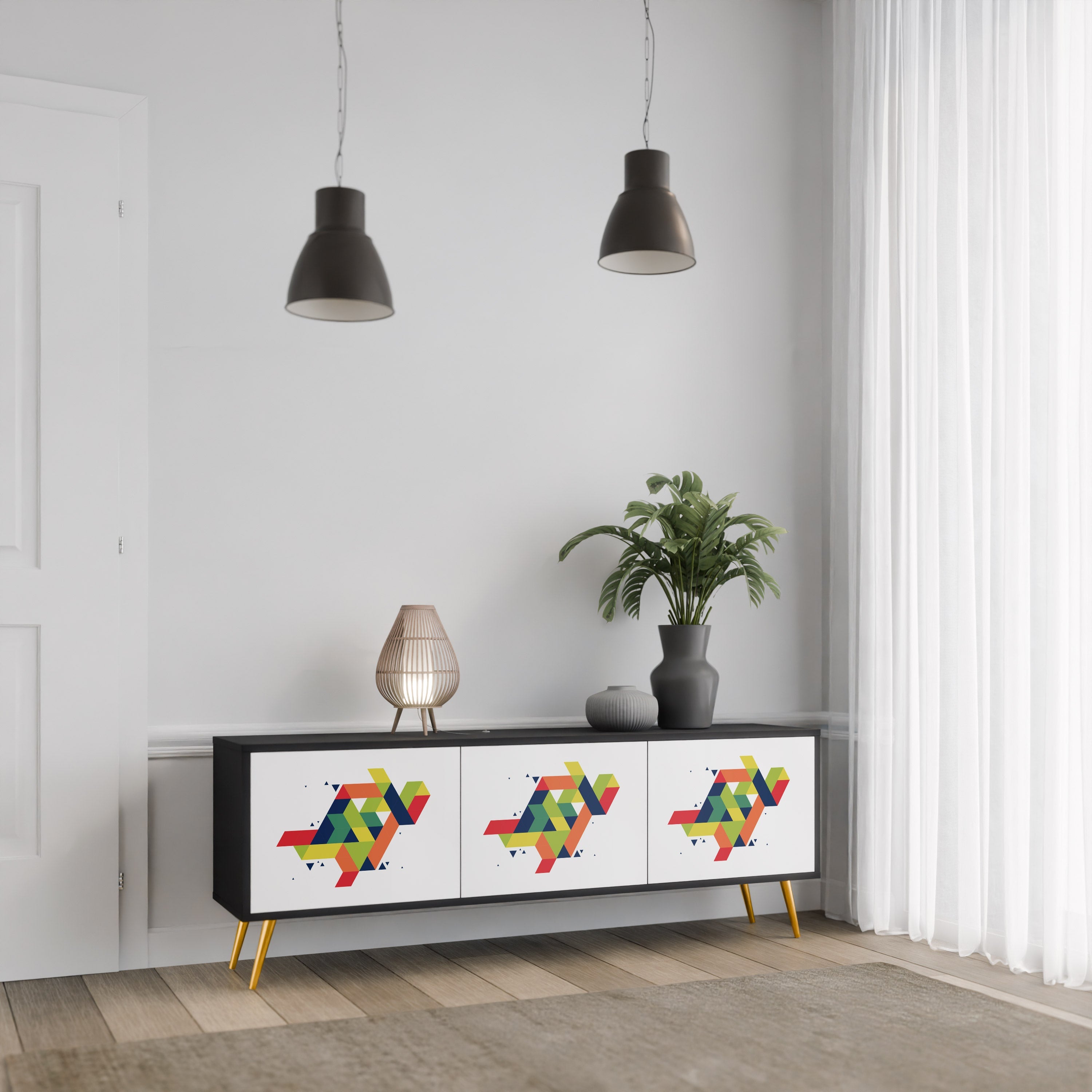 Meuble TV 3 portes FUTURE SIGN finition noire