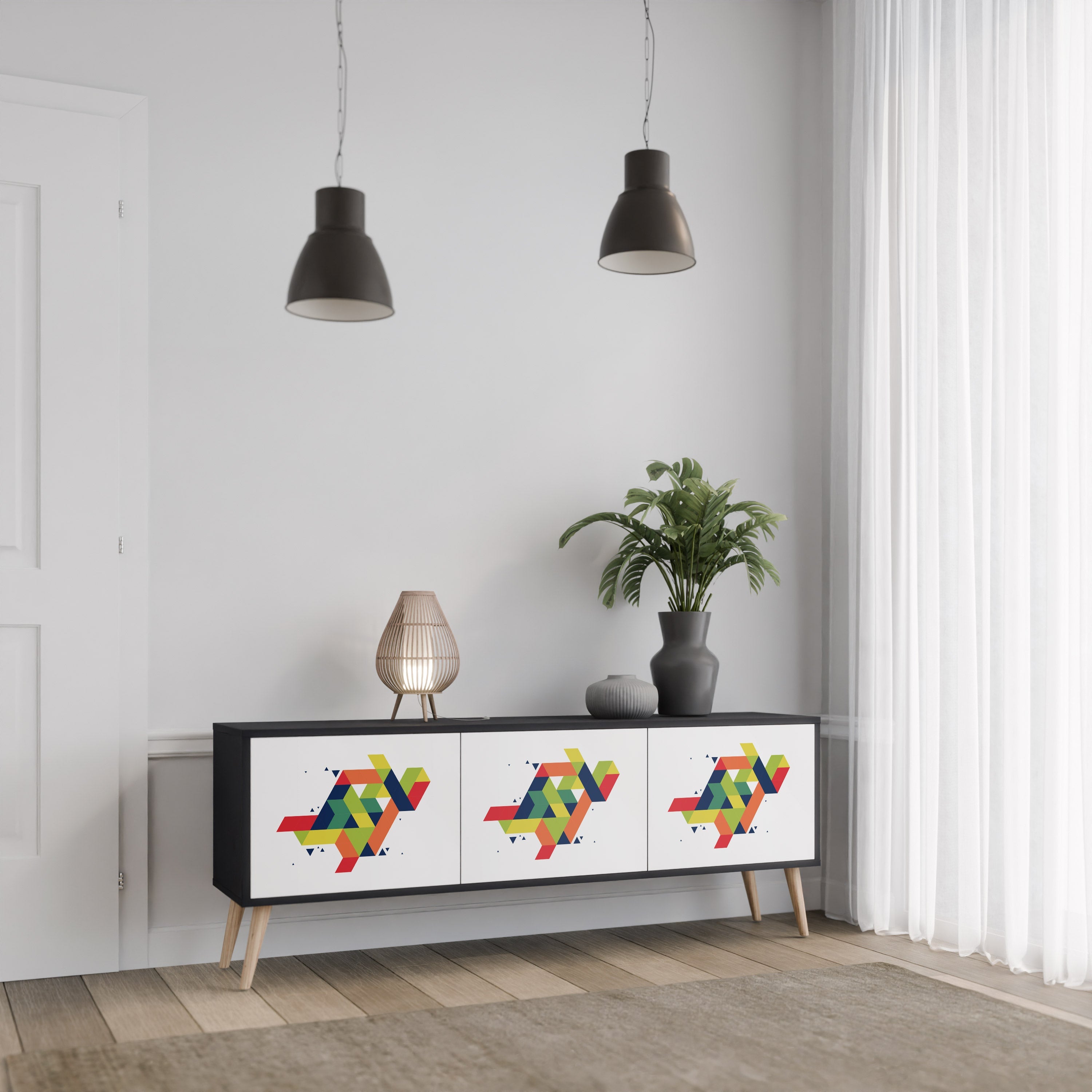 Meuble TV 3 portes FUTURE SIGN finition noire