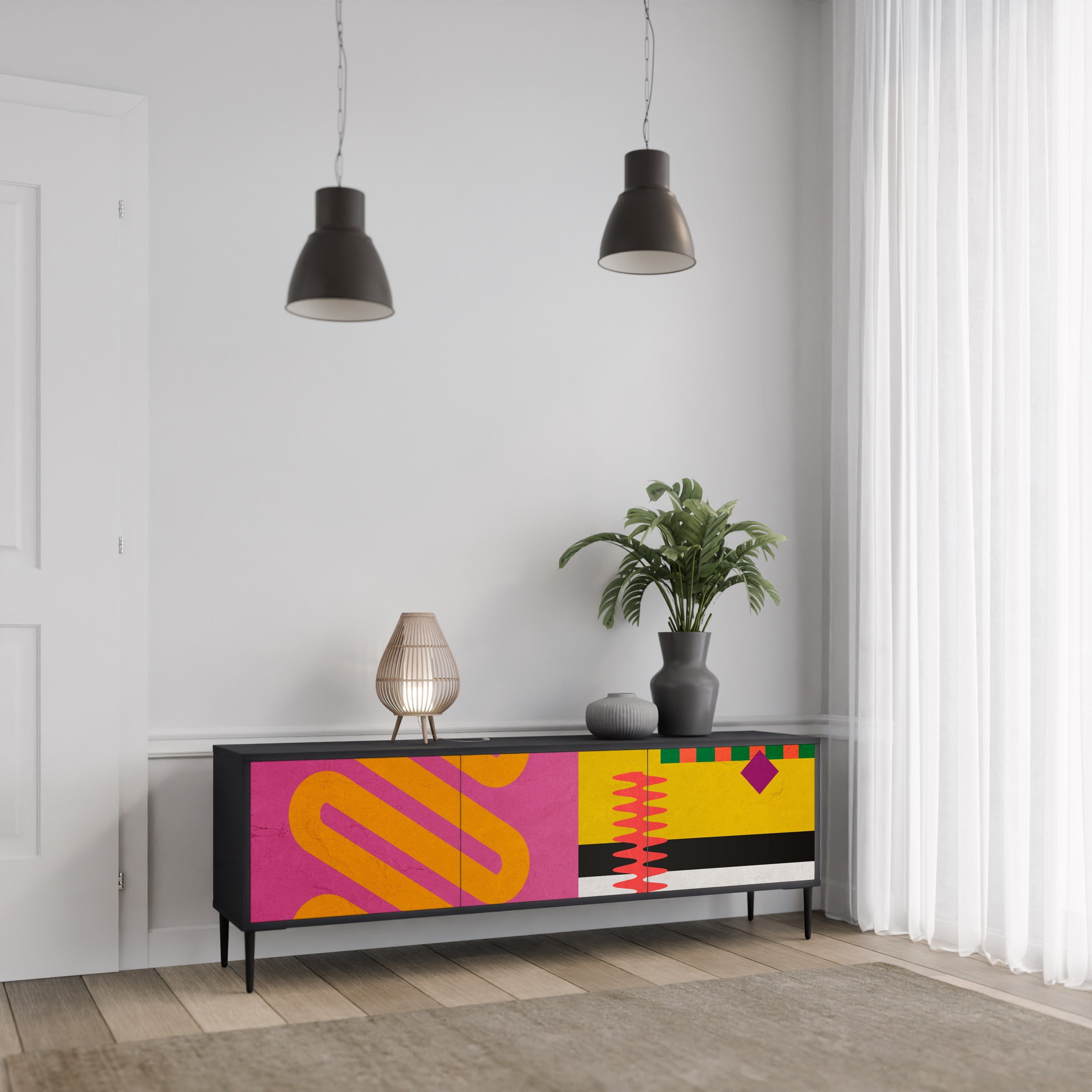 Meuble TV 3 portes VIVID ART finition noire