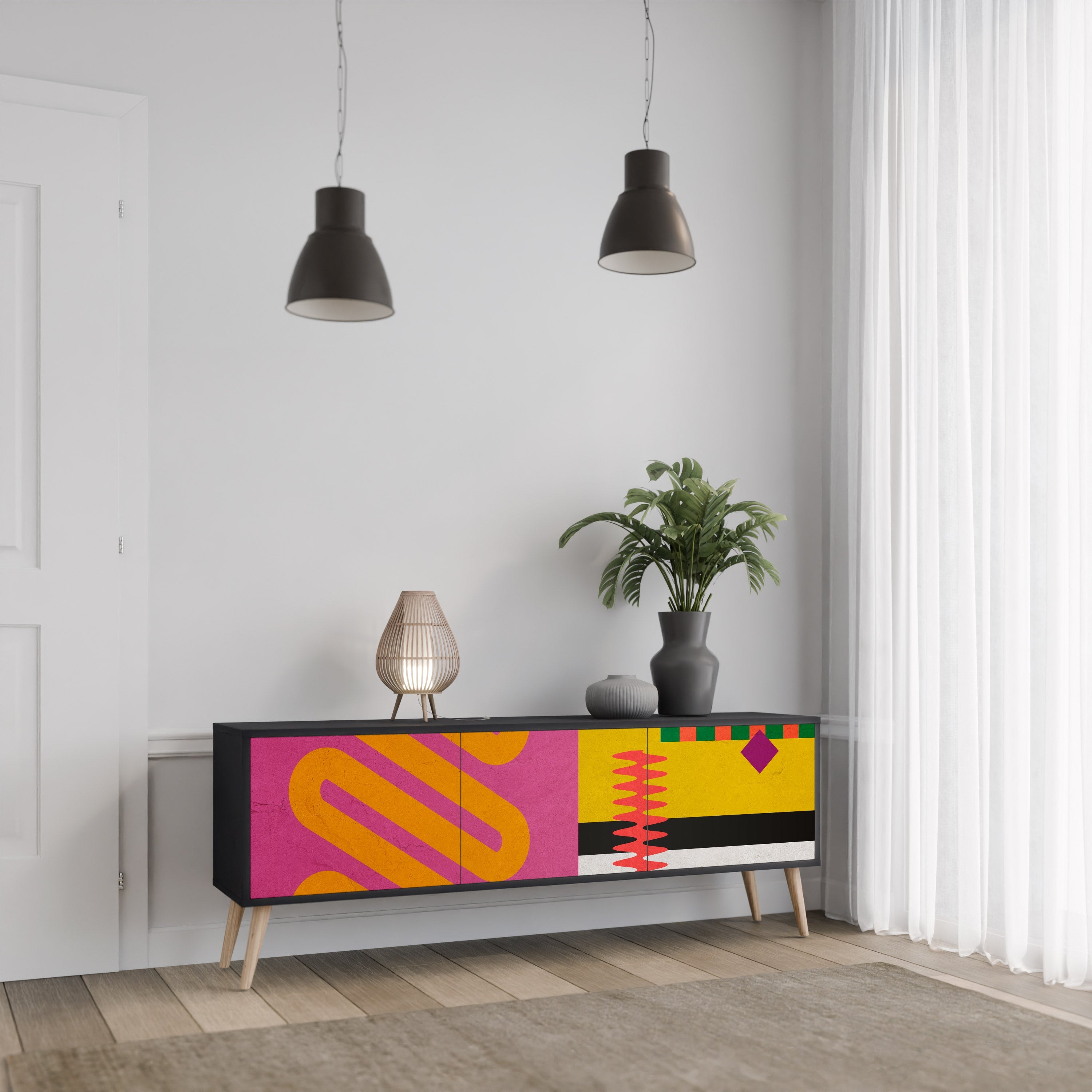 Meuble TV 3 portes VIVID ART finition noire