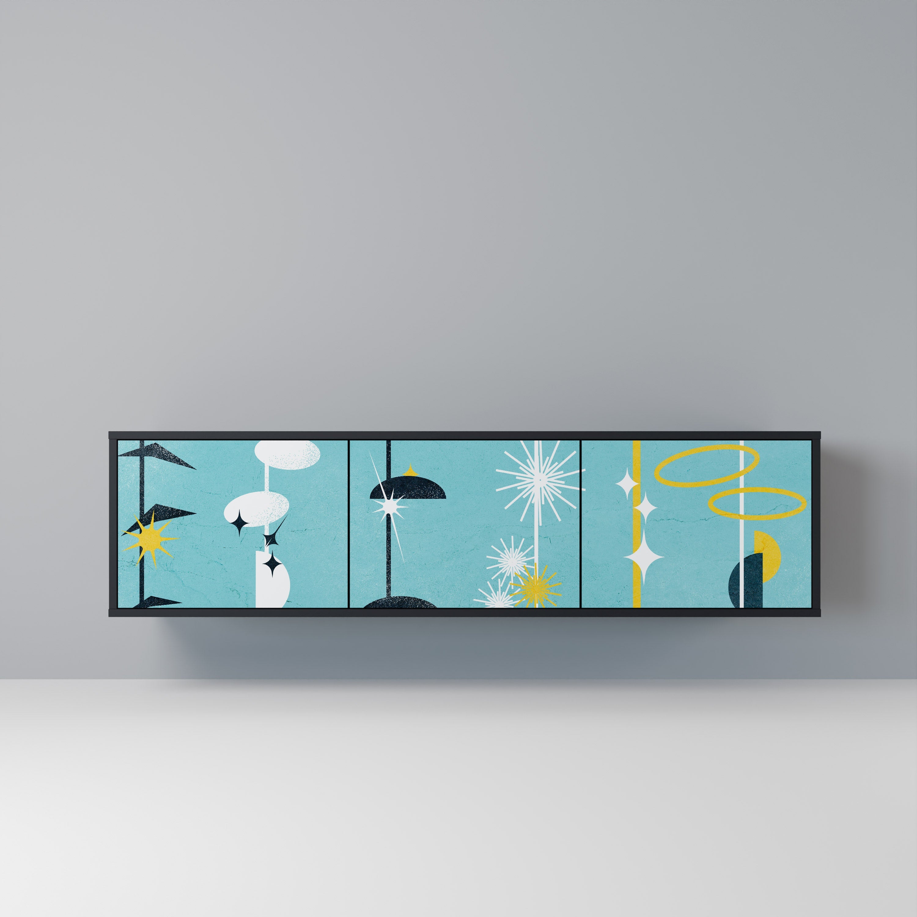 Meuble TV 3 portes PATHS TO HAPPINESS, finition noire