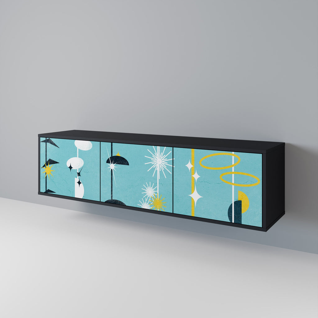 Meuble TV 3 portes PATHS TO HAPPINESS, finition noire