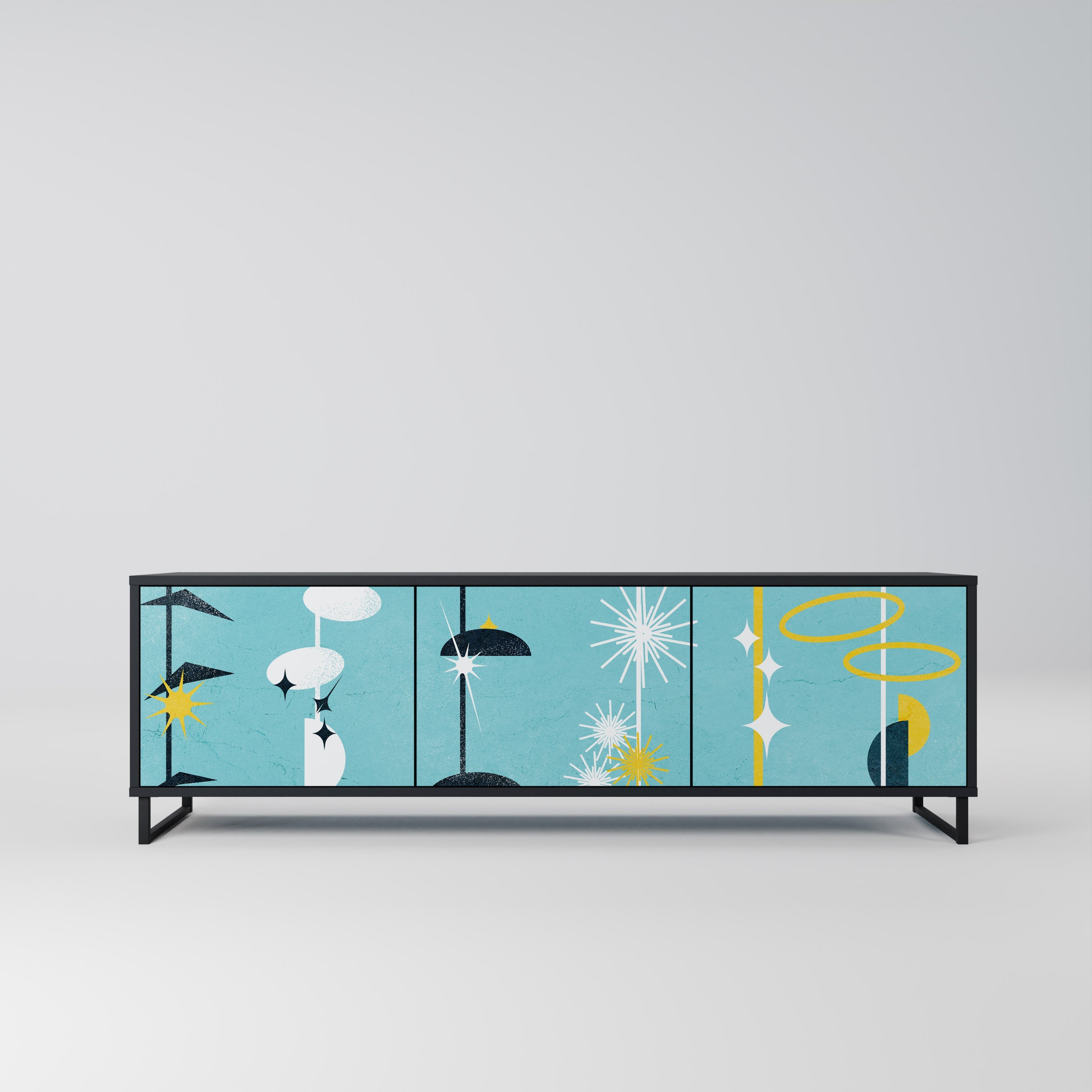 Meuble TV 3 portes PATHS TO HAPPINESS, finition noire