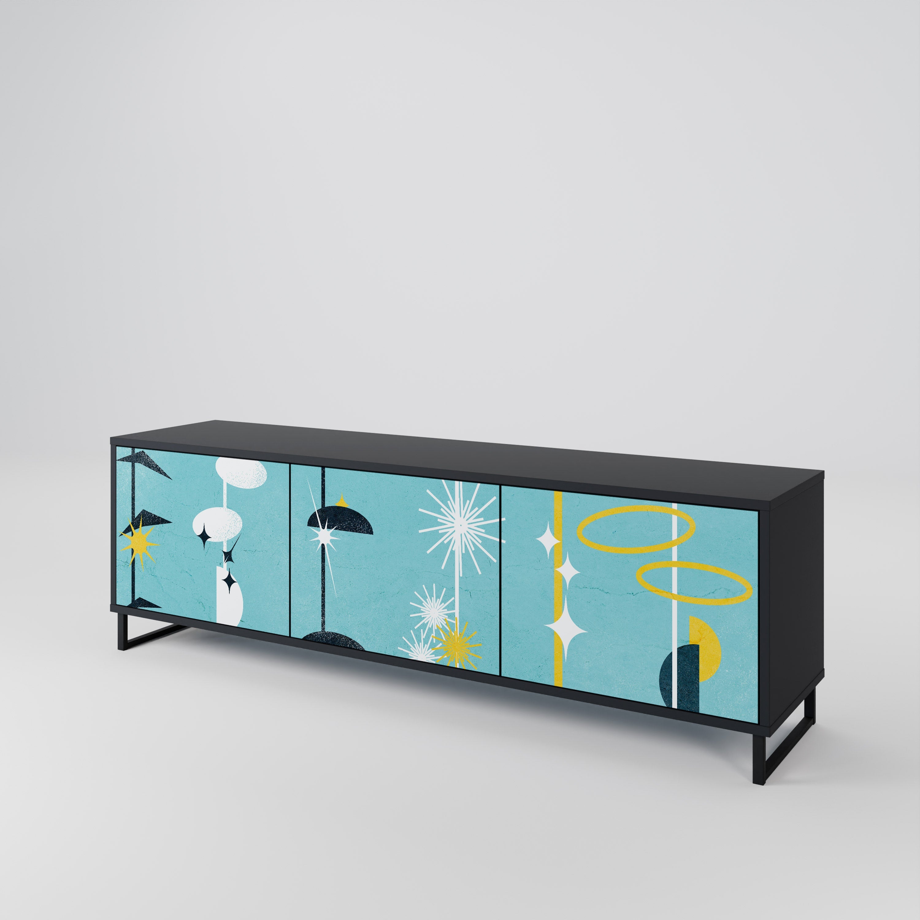 Meuble TV 3 portes PATHS TO HAPPINESS, finition noire