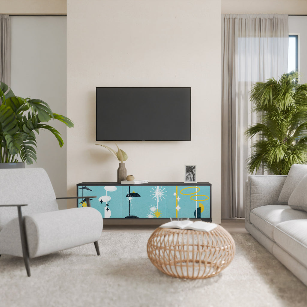 Meuble TV 3 portes PATHS TO HAPPINESS, finition noire