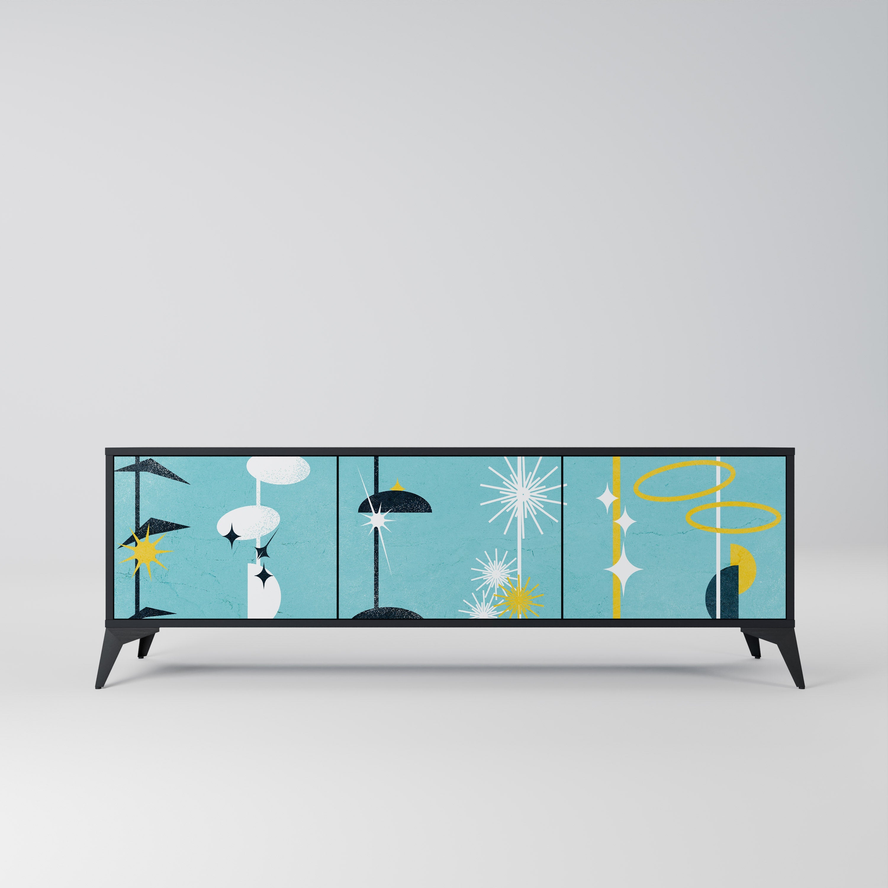 Meuble TV 3 portes PATHS TO HAPPINESS, finition noire