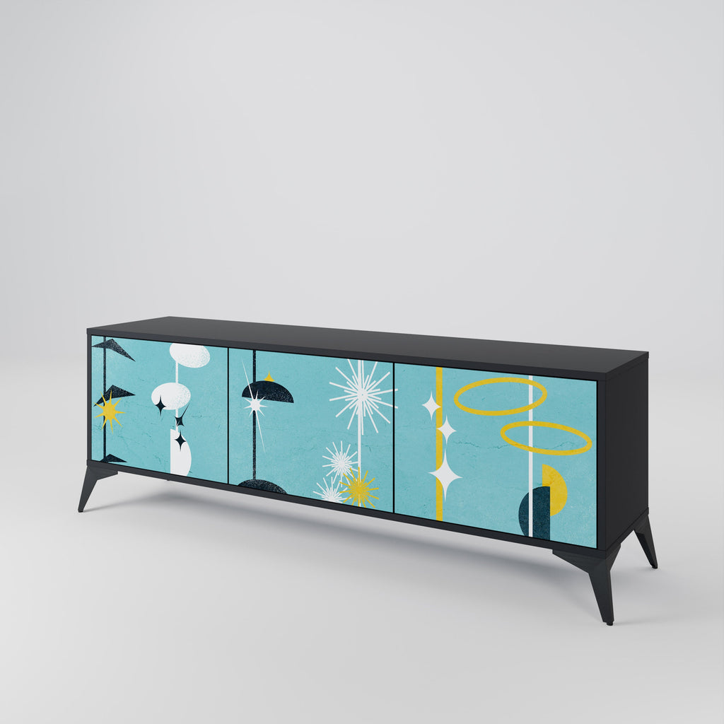 Meuble TV 3 portes PATHS TO HAPPINESS, finition noire