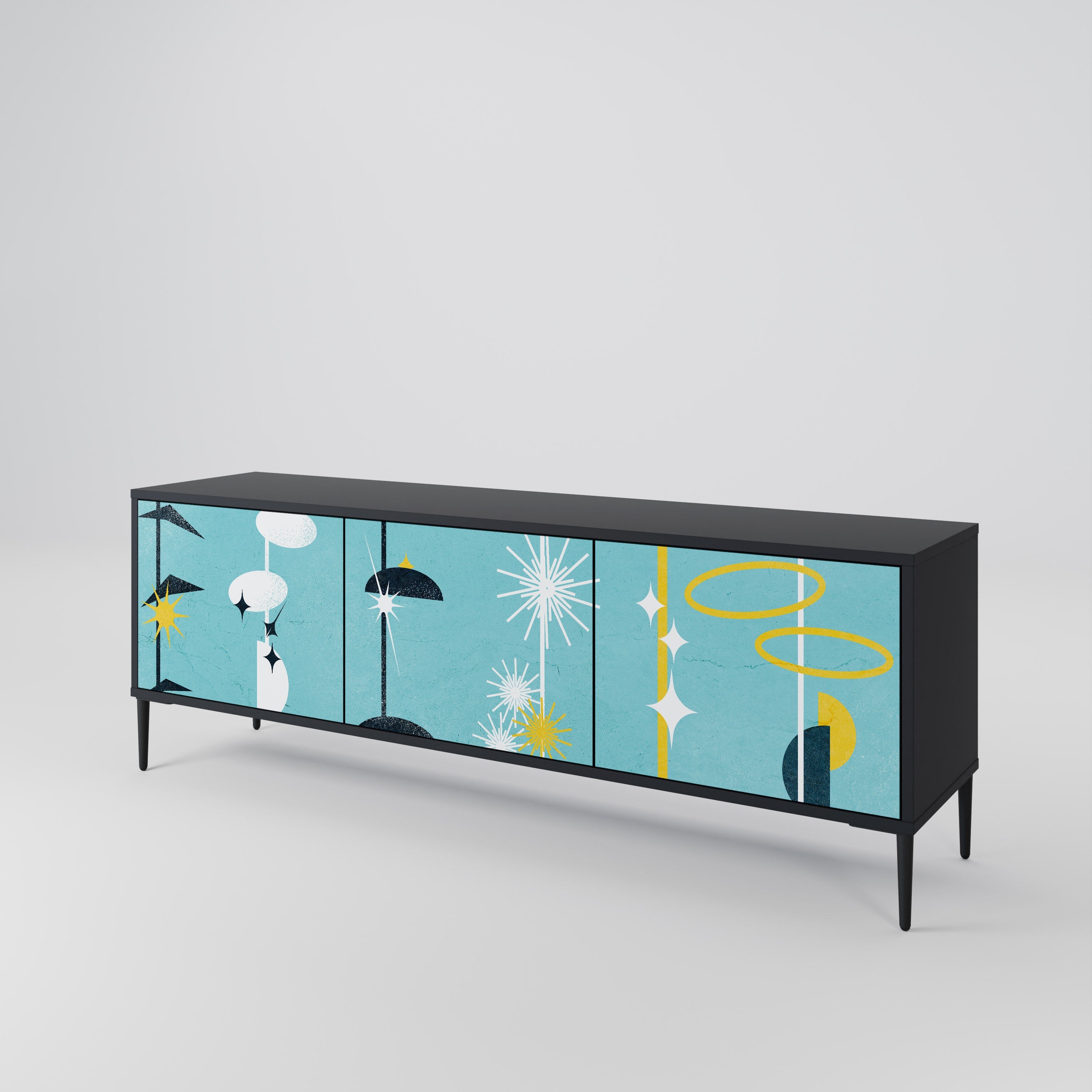 Meuble TV 3 portes PATHS TO HAPPINESS, finition noire