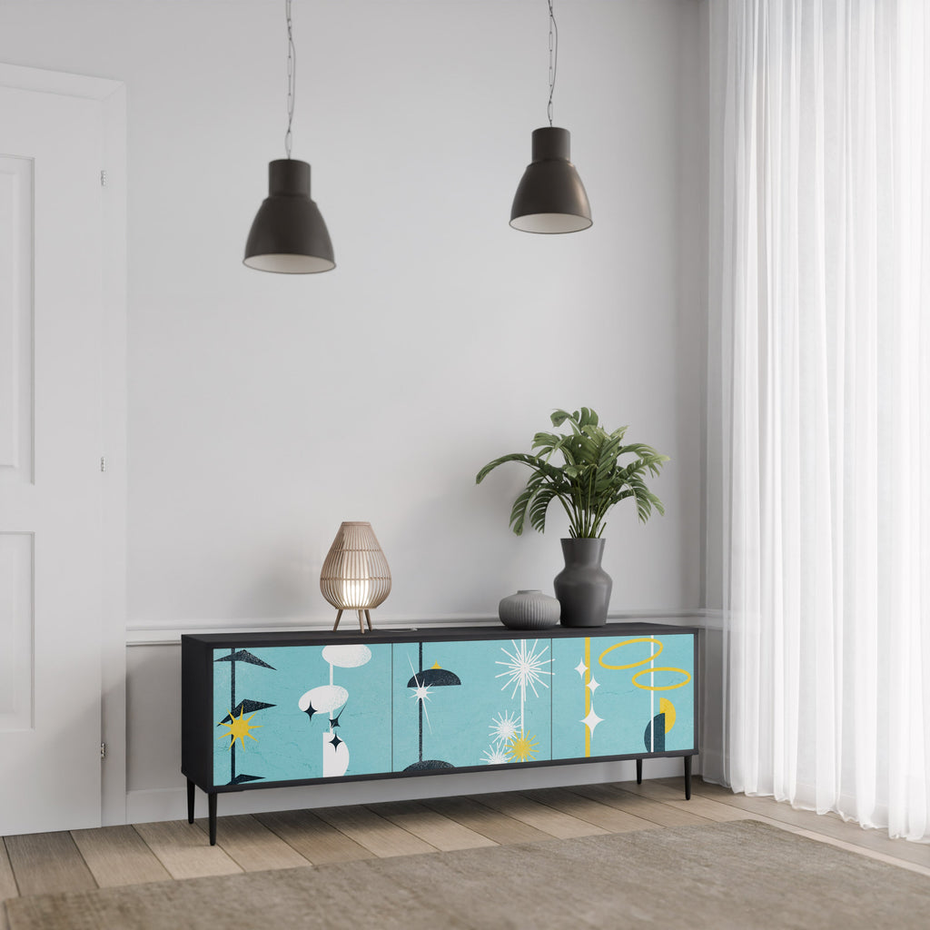 Meuble TV 3 portes PATHS TO HAPPINESS, finition noire