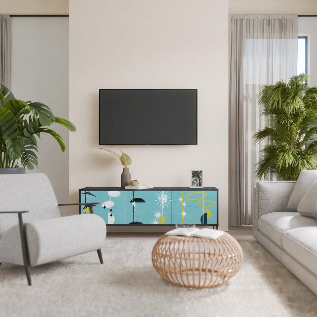 Meuble TV 3 portes PATHS TO HAPPINESS, finition noire